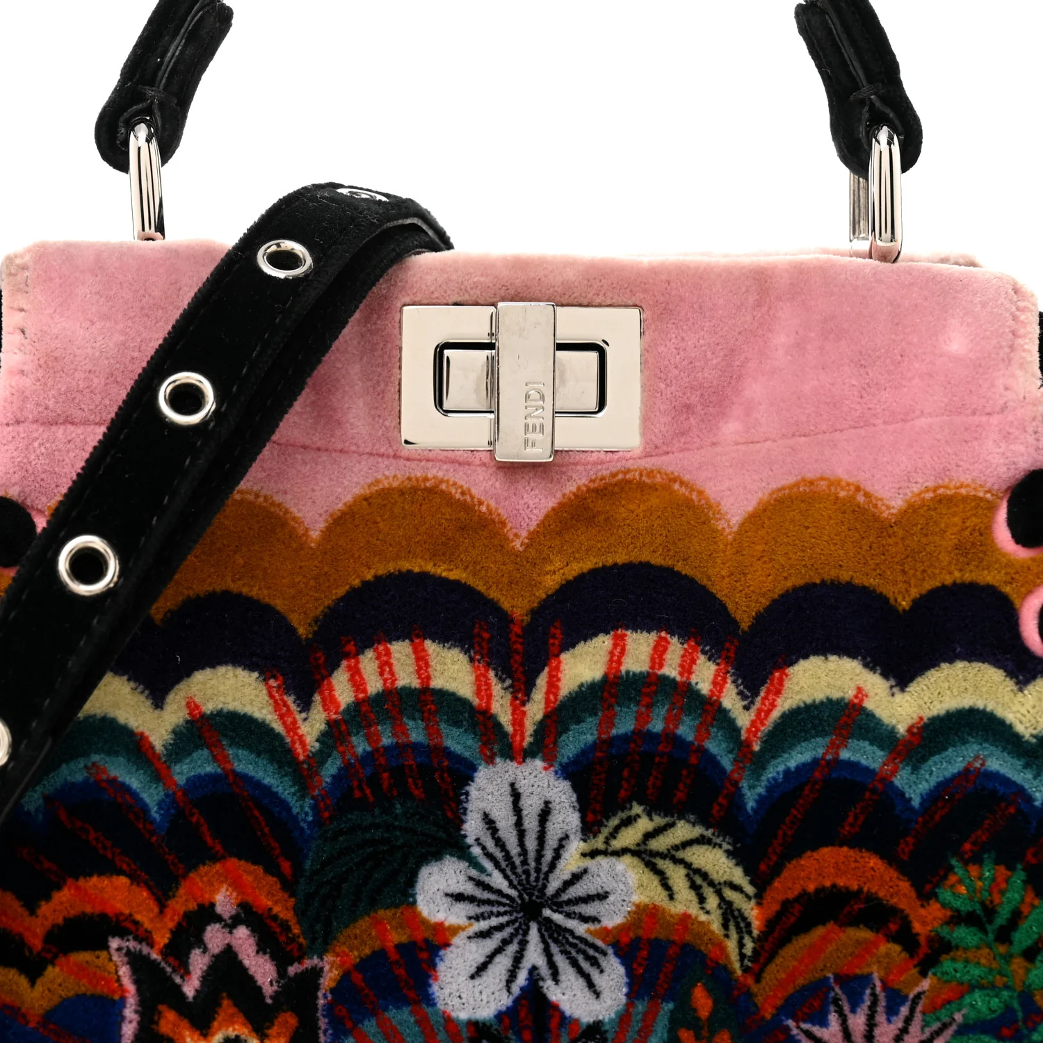 Velvet Embroidered Mini Peekaboo Iconic Satchel Black Multicolor - Image 10