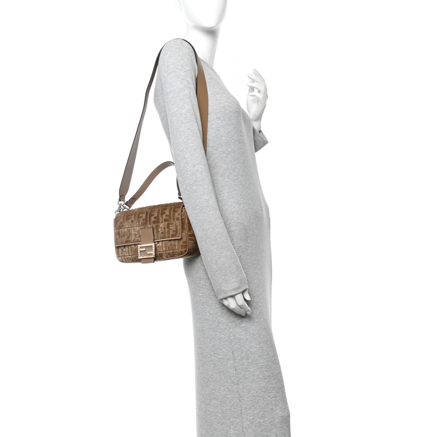 Velvet Jacquard Crystal FF Baguette Cappuccino - Image 2
