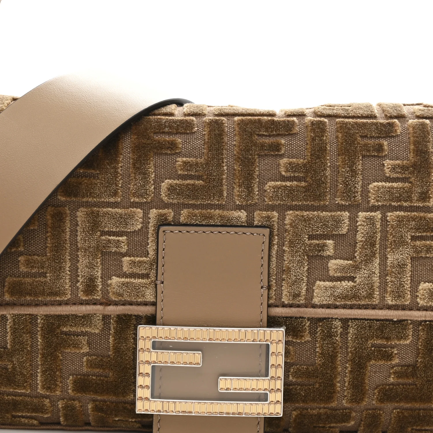 Velvet Jacquard Crystal FF Baguette Cappuccino - Image 9