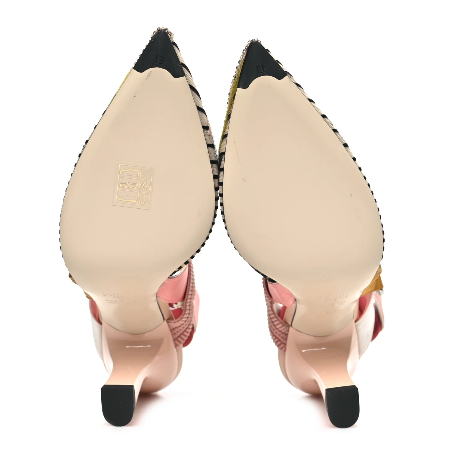 Velvet Mesh Colibri Crystal FF Sporty 85mm Slingback Pumps 38 Silver Pink Green - Image 6