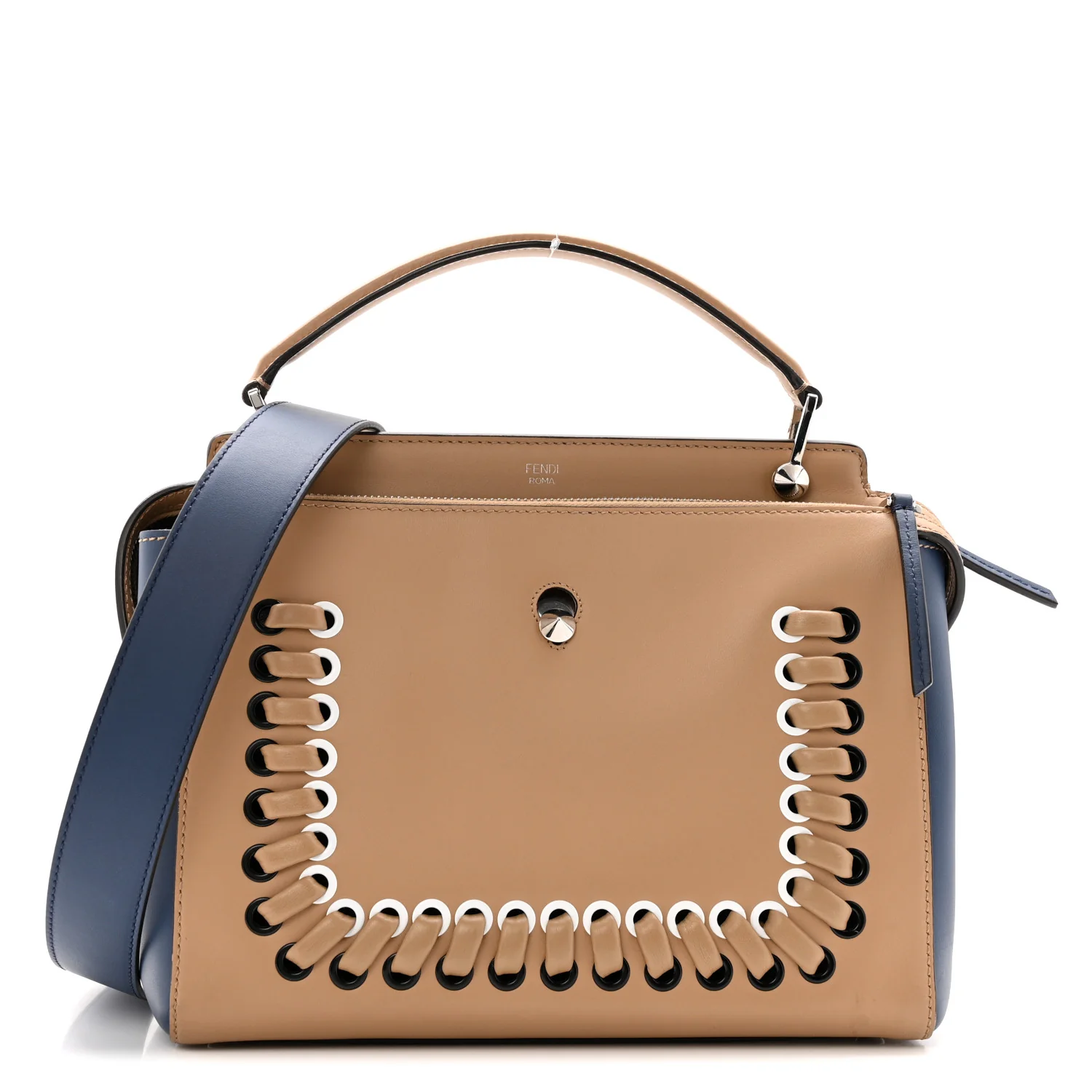 Vitello Baltico Dolce Shiny Nappa Lace Up DotCom Satchel Cuoio Ceruleo