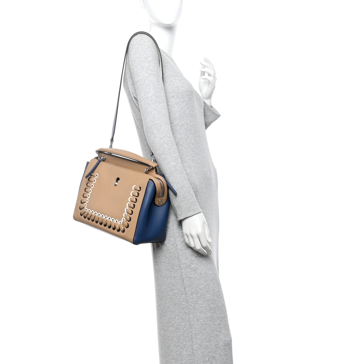Vitello Baltico Dolce Shiny Nappa Lace Up DotCom Satchel Cuoio Ceruleo - Image 2