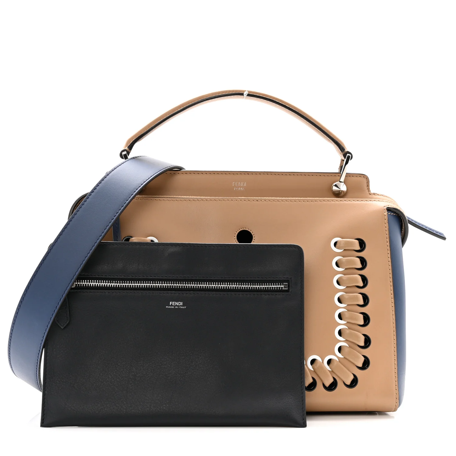 Vitello Baltico Dolce Shiny Nappa Lace Up DotCom Satchel Cuoio Ceruleo - Image 3