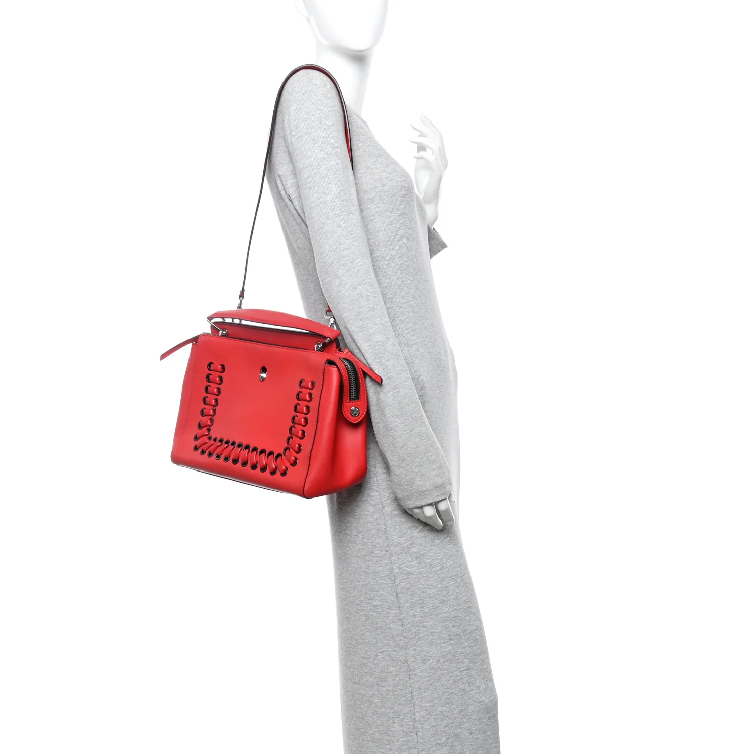 Vitello Baltico Dolce Shiny Nappa Lace Up DotCom Satchel Red - Image 2
