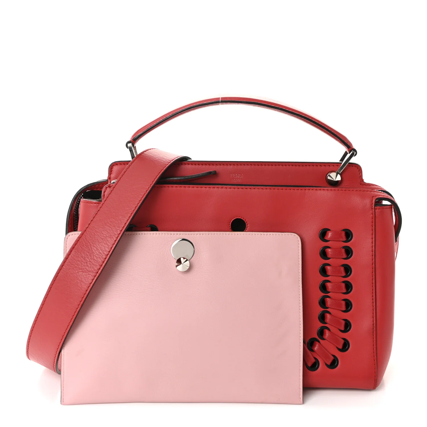 Vitello Baltico Dolce Shiny Nappa Lace Up DotCom Satchel Red - Image 3