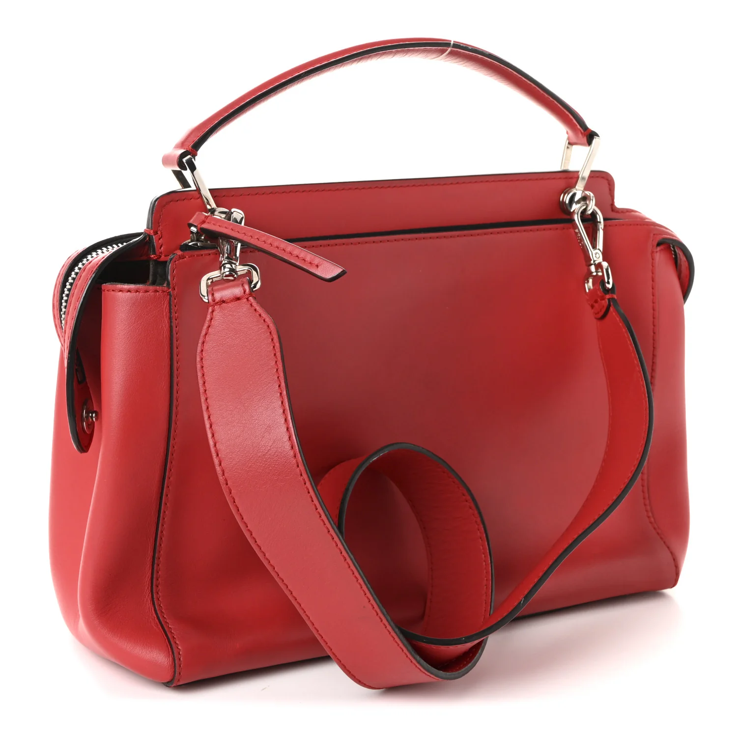 Vitello Baltico Dolce Shiny Nappa Lace Up DotCom Satchel Red - Image 4