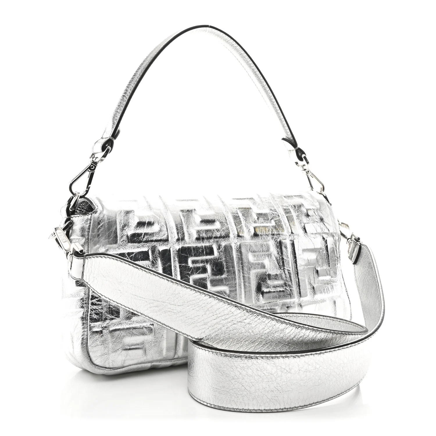 Vitello Catalan Mirror FF 1974 Embossed Baguette Argento - Image 3