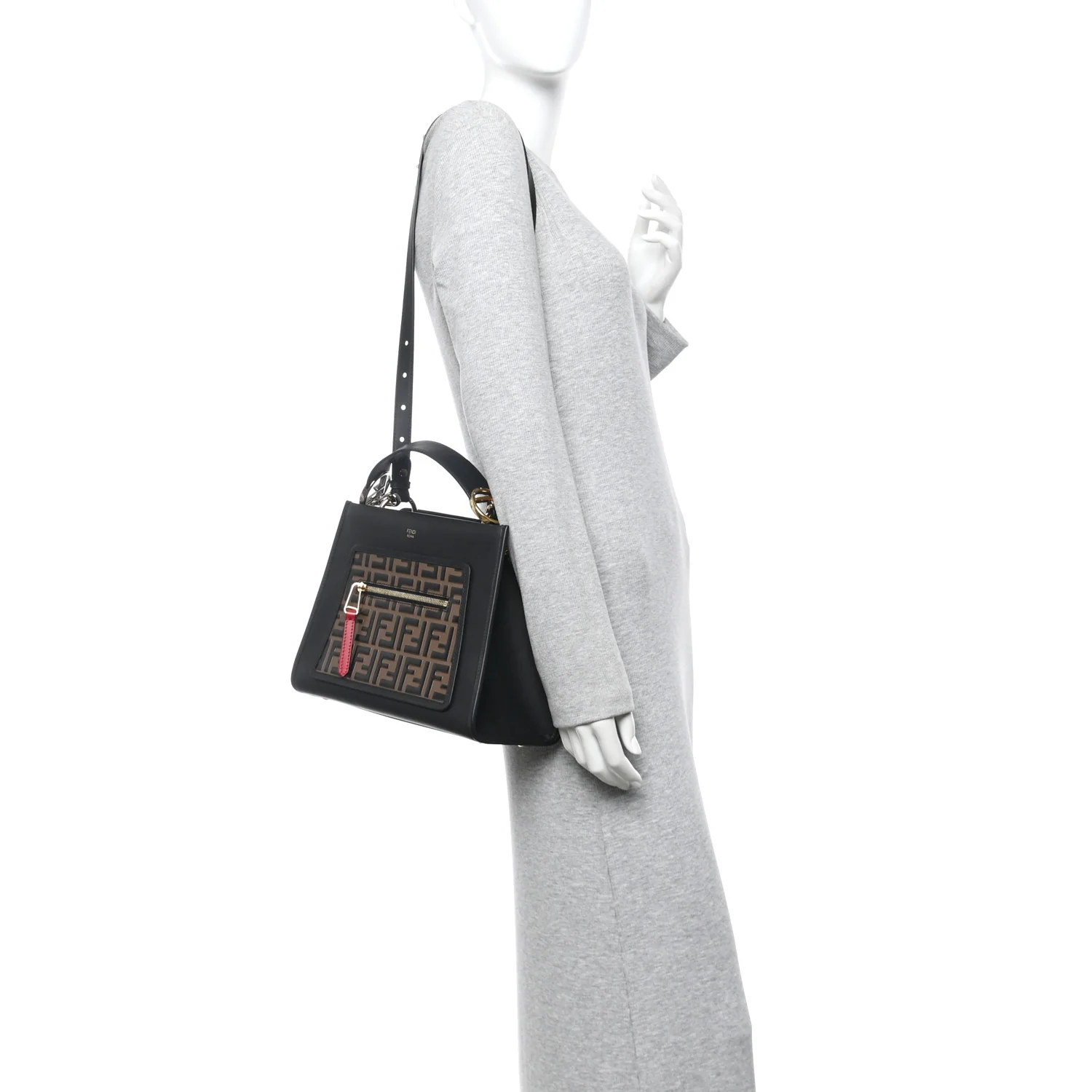 Vitello Century F is Fendi FF 1974 Embossed Small Runaway Satchel Black Maya - Image 2