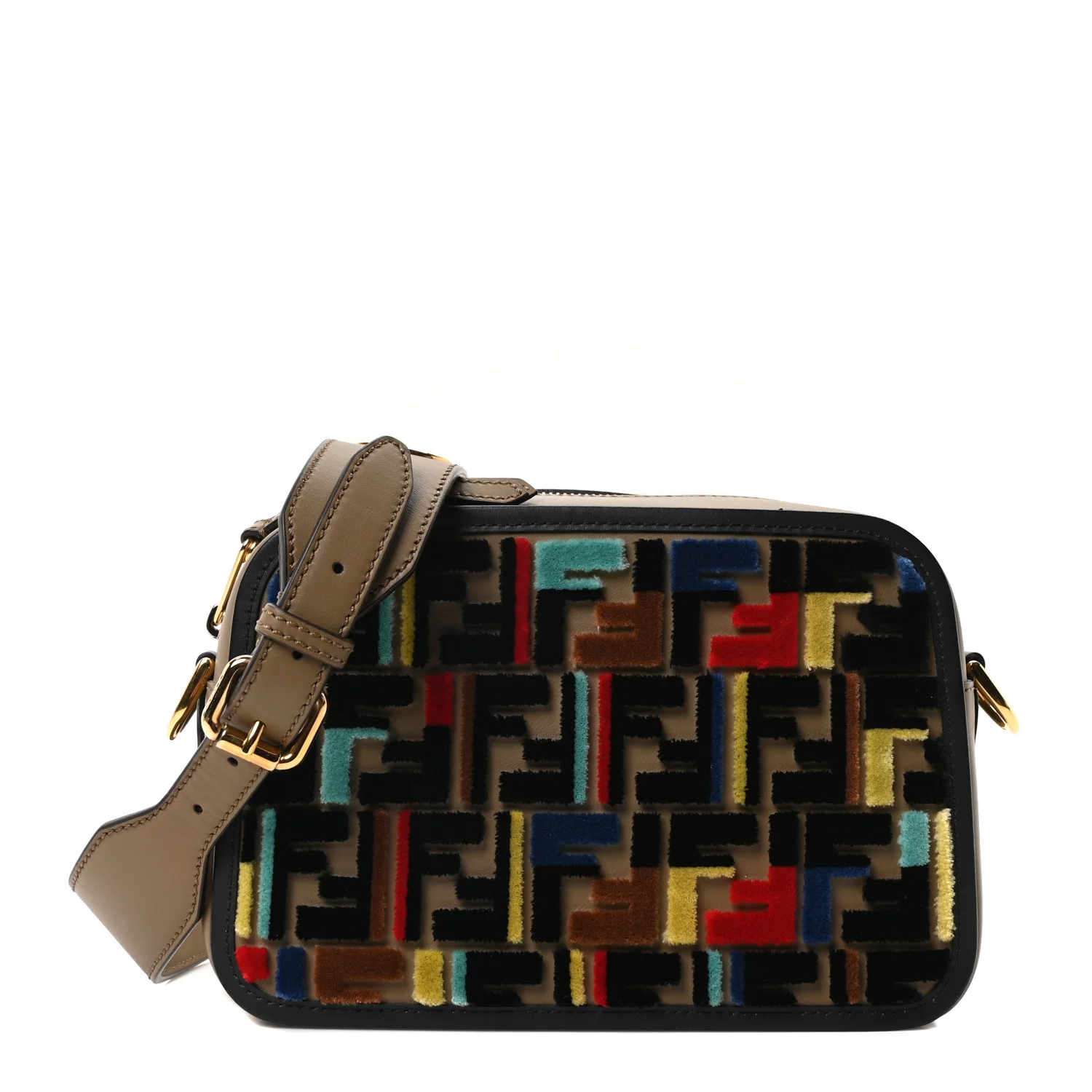 Vitello Century Velvet F is Fendi FF Multicolor Bi-Color Camera Case Fango Black Multicolor