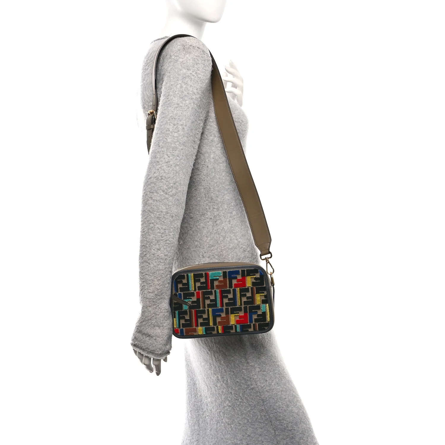 Vitello Century Velvet F is Fendi FF Multicolor Bi-Color Camera Case Fango Black Multicolor - Image 2