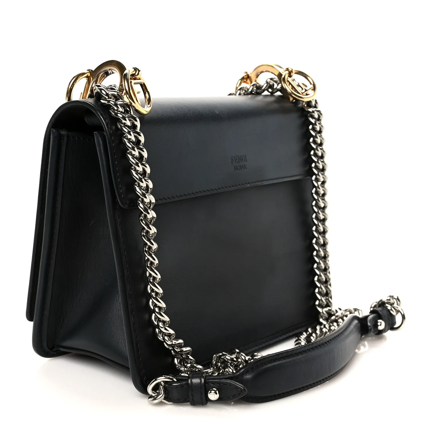 Vitello Century Velvet F is Fendi FF Small Kan I Shoulder Bag Black Tobacco - Image 3