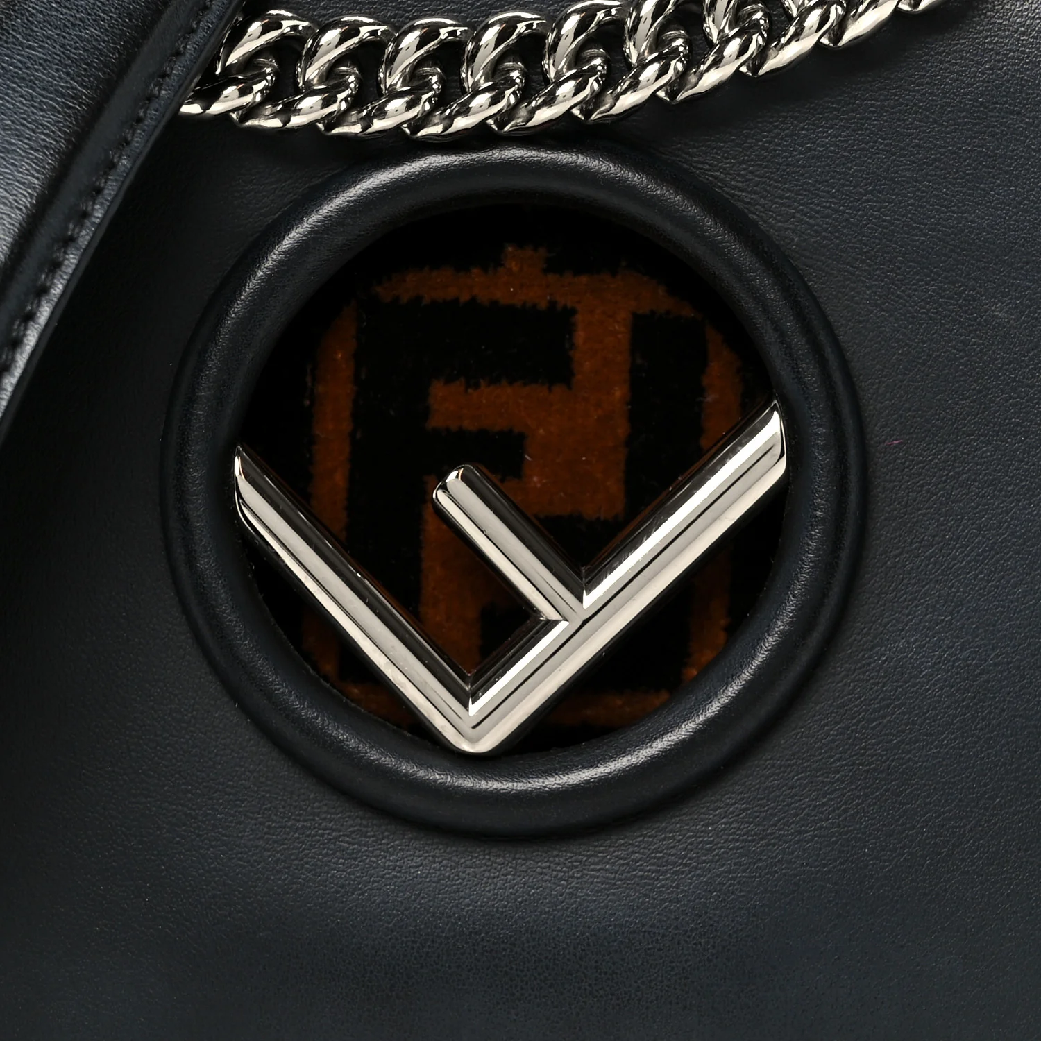 Vitello Century Velvet F is Fendi FF Small Kan I Shoulder Bag Black Tobacco - Image 9
