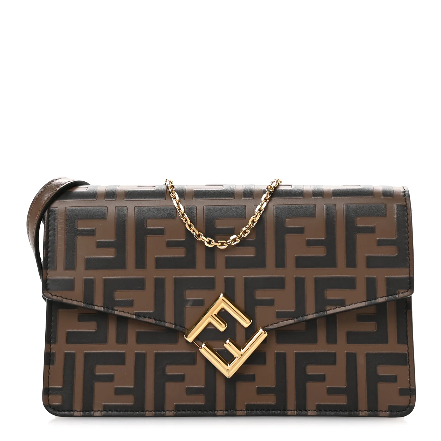 Vitello Ceylon Bi-Color FF 1974 Embossed FF Diamonds Chain Wallet Maya Black