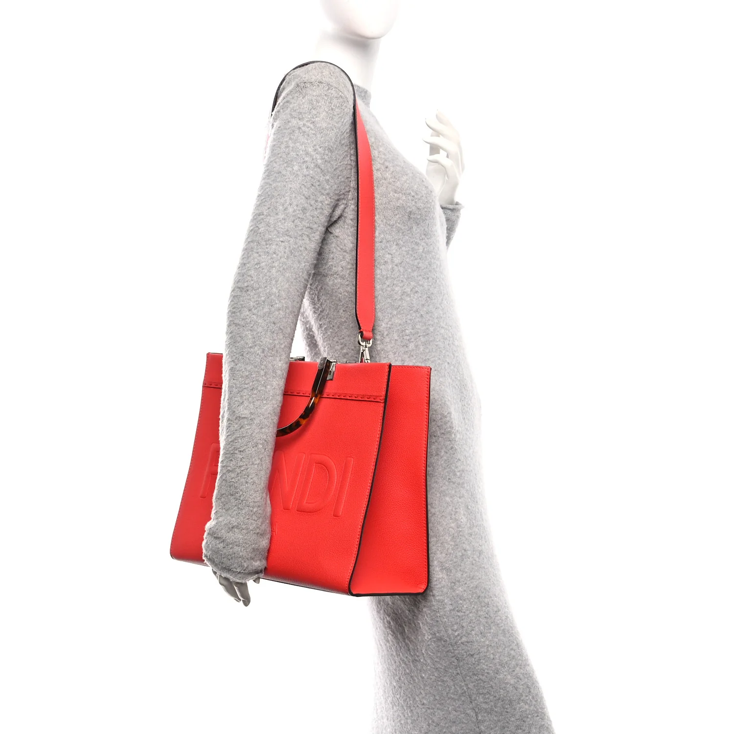 Vitello Cher Plexiglass Logo Debossed Medium Fendi Sunshine Shopper Tote Papavero - Image 2