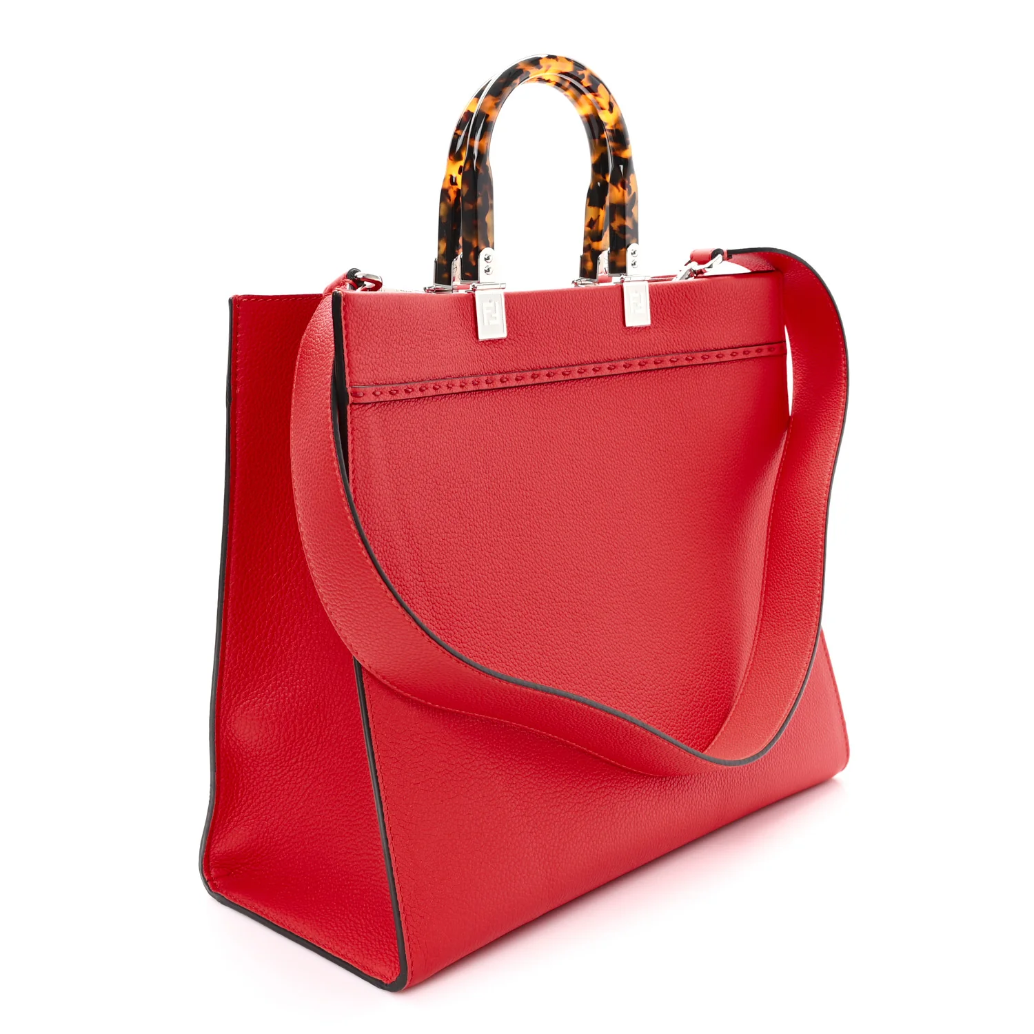 Vitello Cher Plexiglass Logo Debossed Medium Fendi Sunshine Shopper Tote Papavero - Image 3