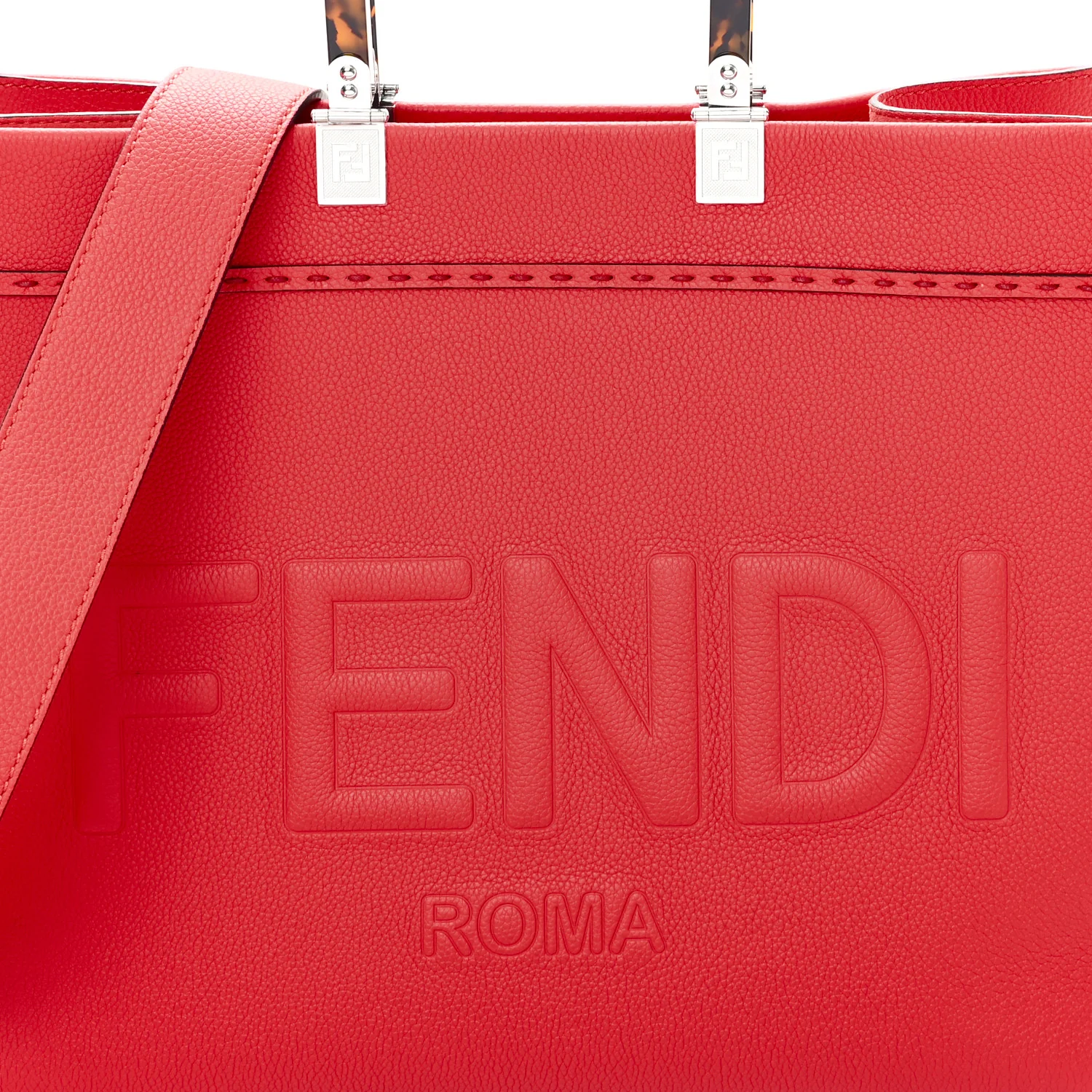 Vitello Cher Plexiglass Logo Debossed Medium Fendi Sunshine Shopper Tote Papavero - Image 8