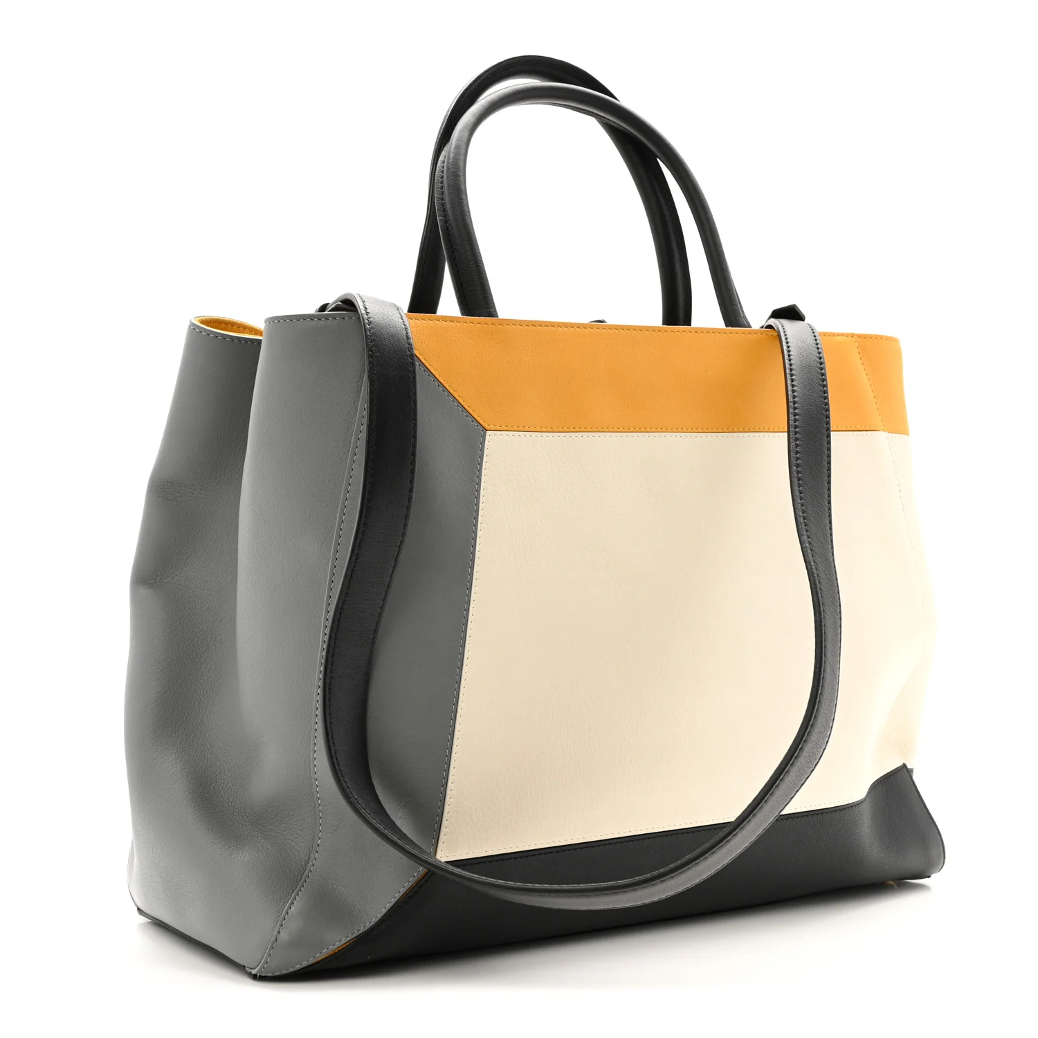 Vitello Colorblock Regular 2Jours Tote White Multicolor Girasole Black - Image 3