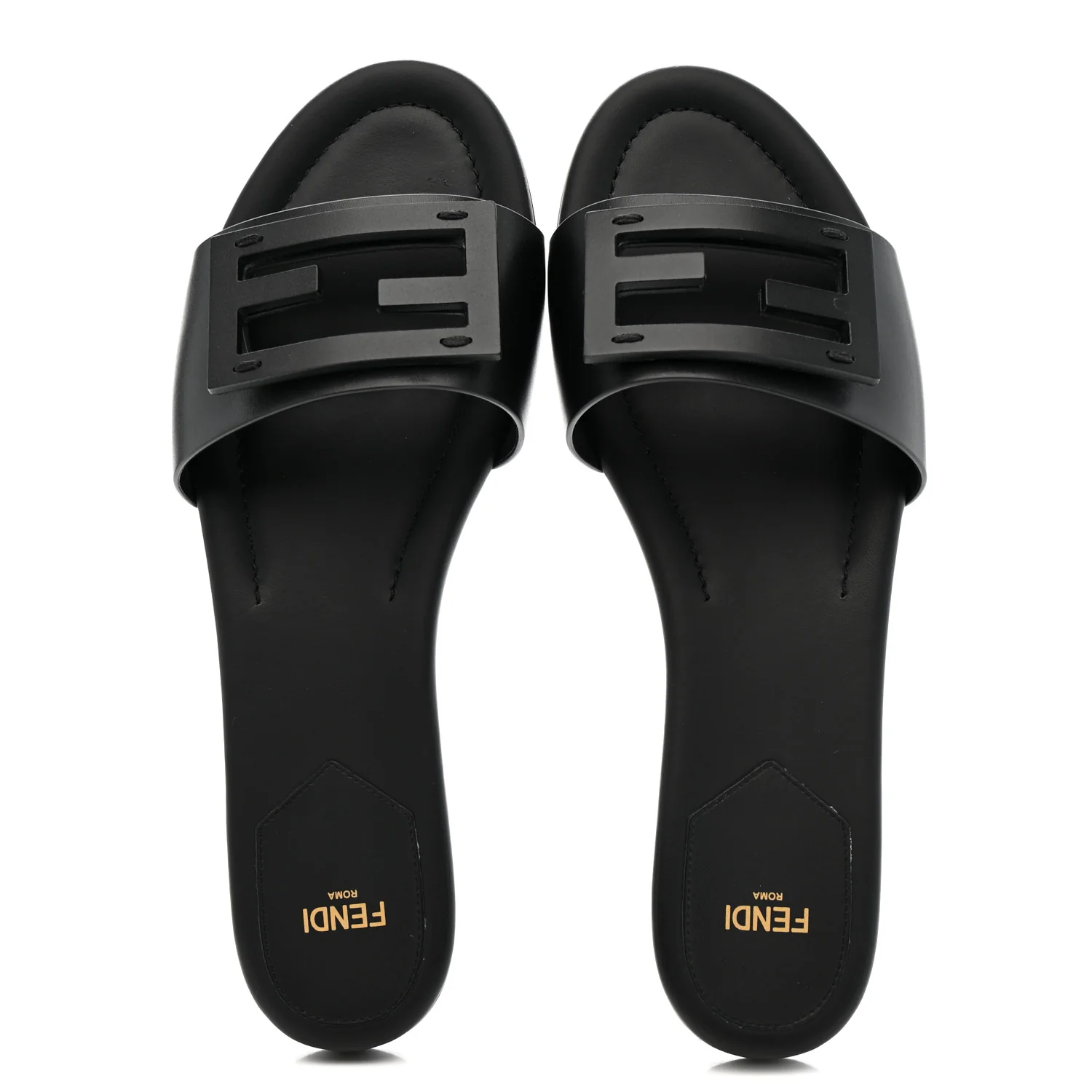 Vitello Cuoio Baguette Flat Slide Sandals 39.5 Black - Image 2