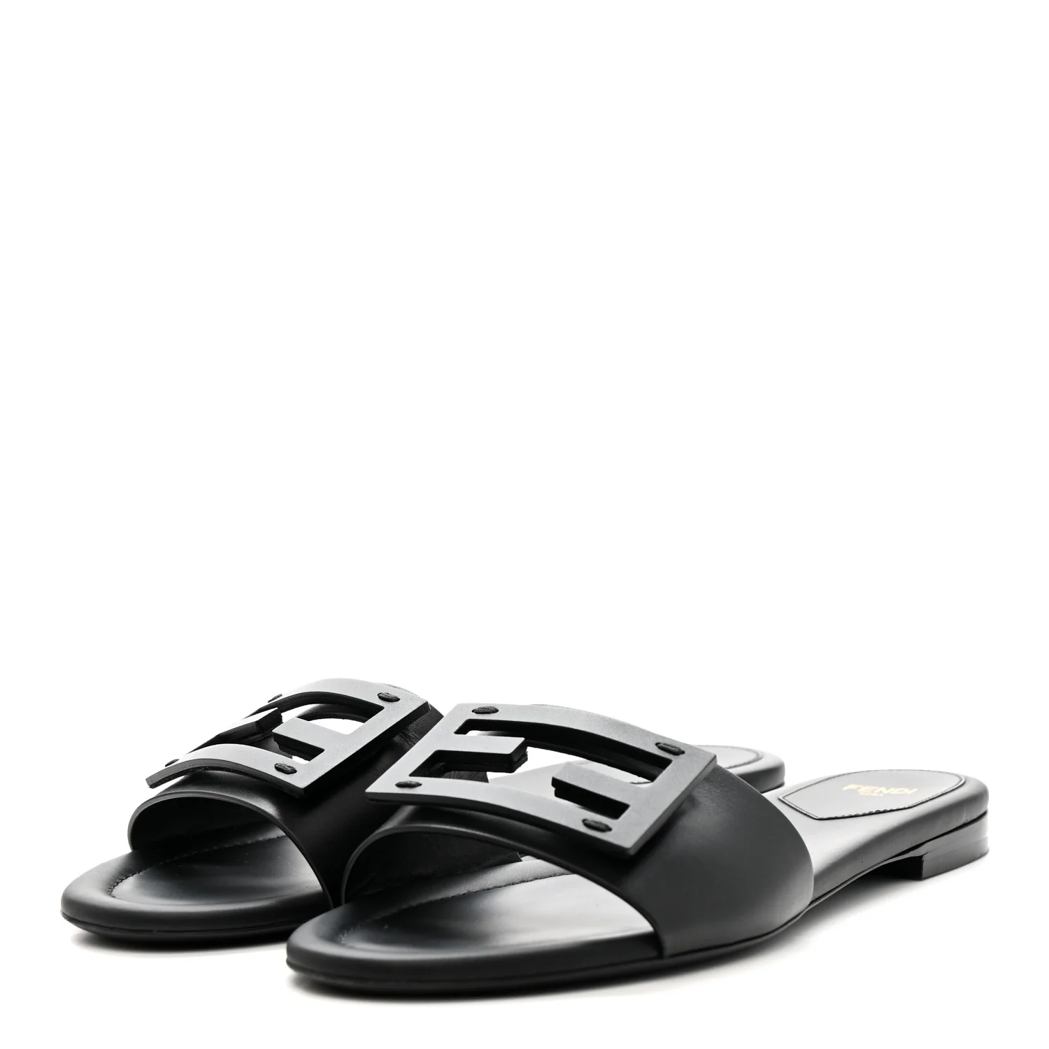Vitello Cuoio Baguette Flat Slide Sandals 39.5 Black - Image 4