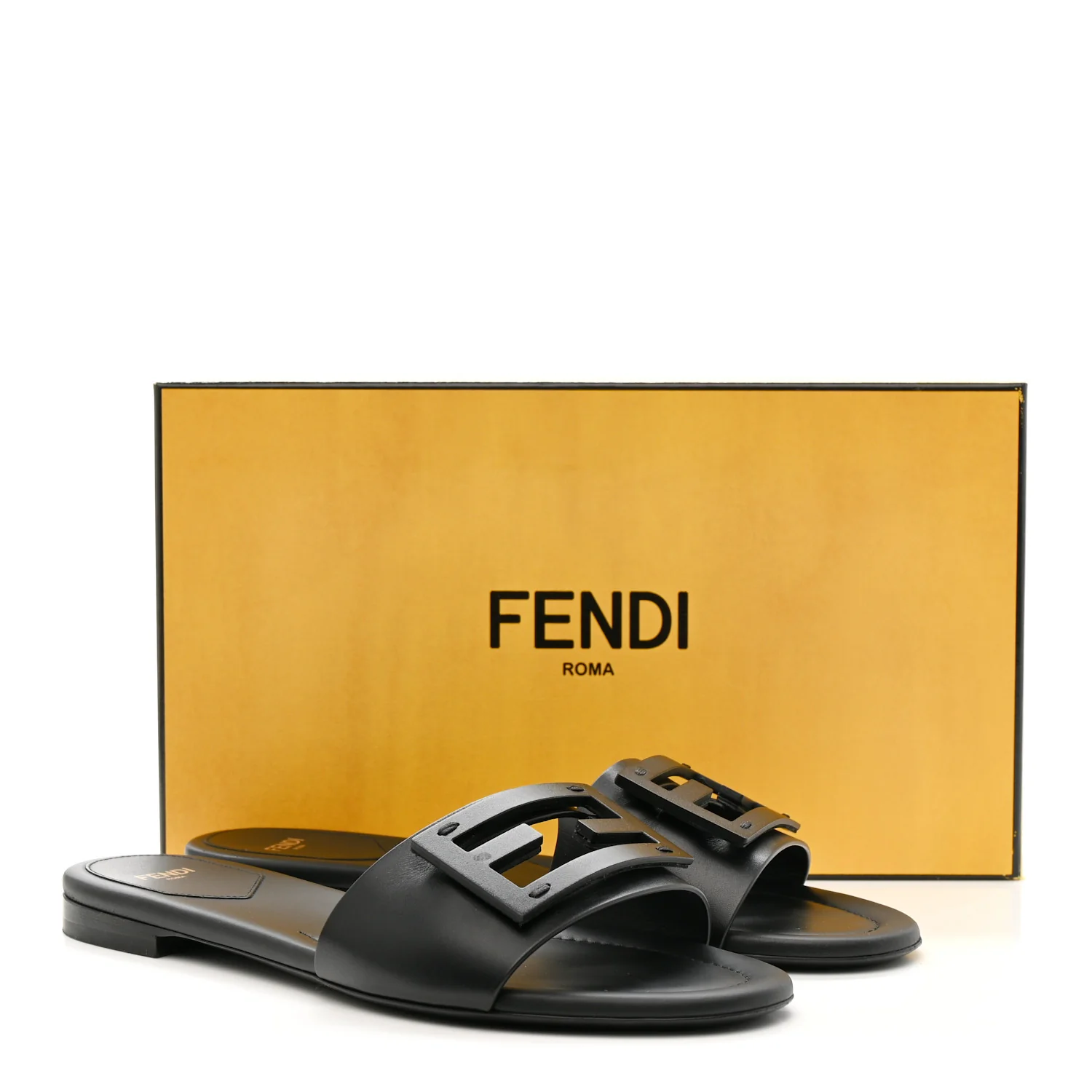 Vitello Cuoio Baguette Flat Slide Sandals 39.5 Black - Image 9