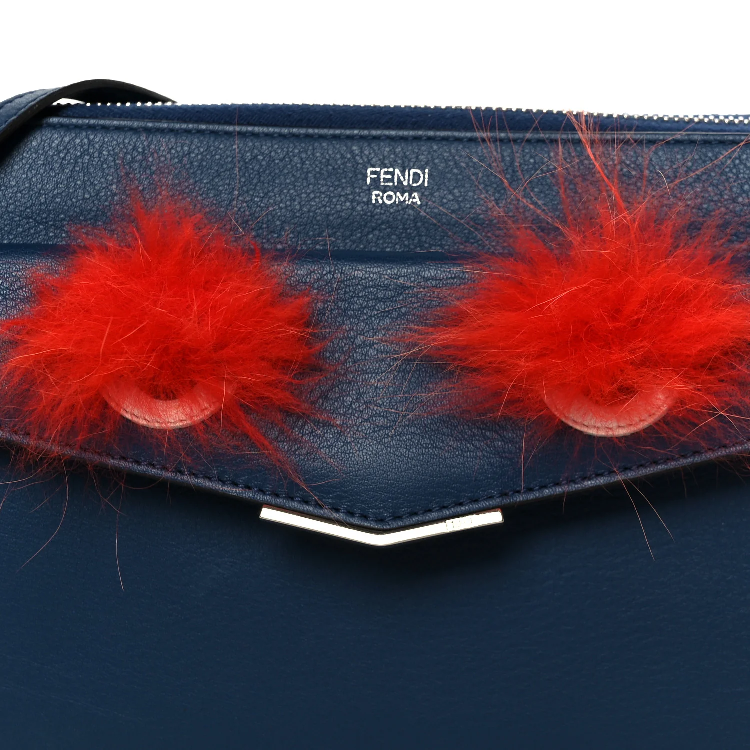 Vitello Dolce Fox Fur Monster Eyes Mini 2Jours Pouch Navy - Image 9