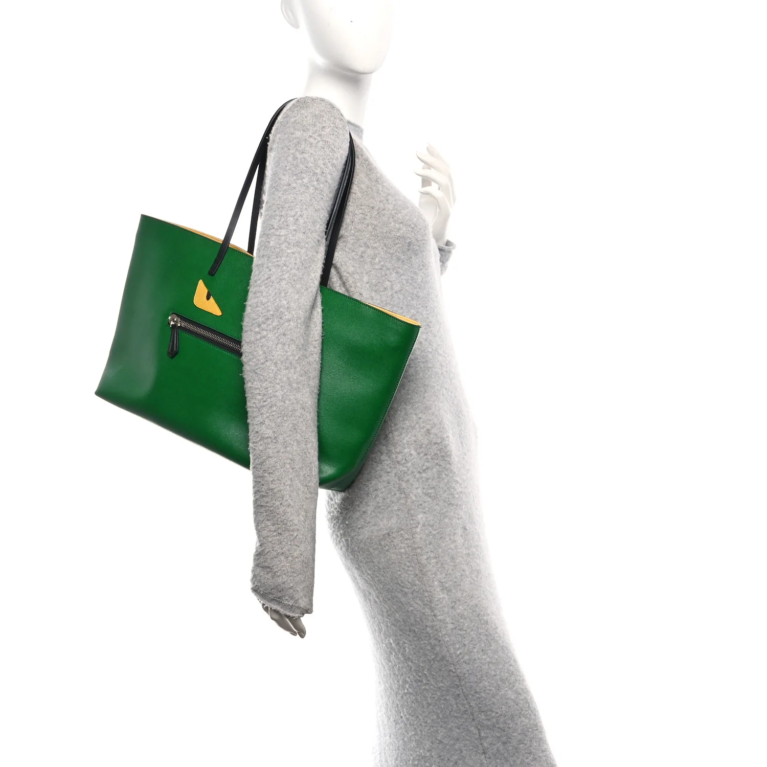 Vitello Elite Cuoio Monster Buggies Medium Roll Tote Emerald Black Multicolor Yellow - Image 2