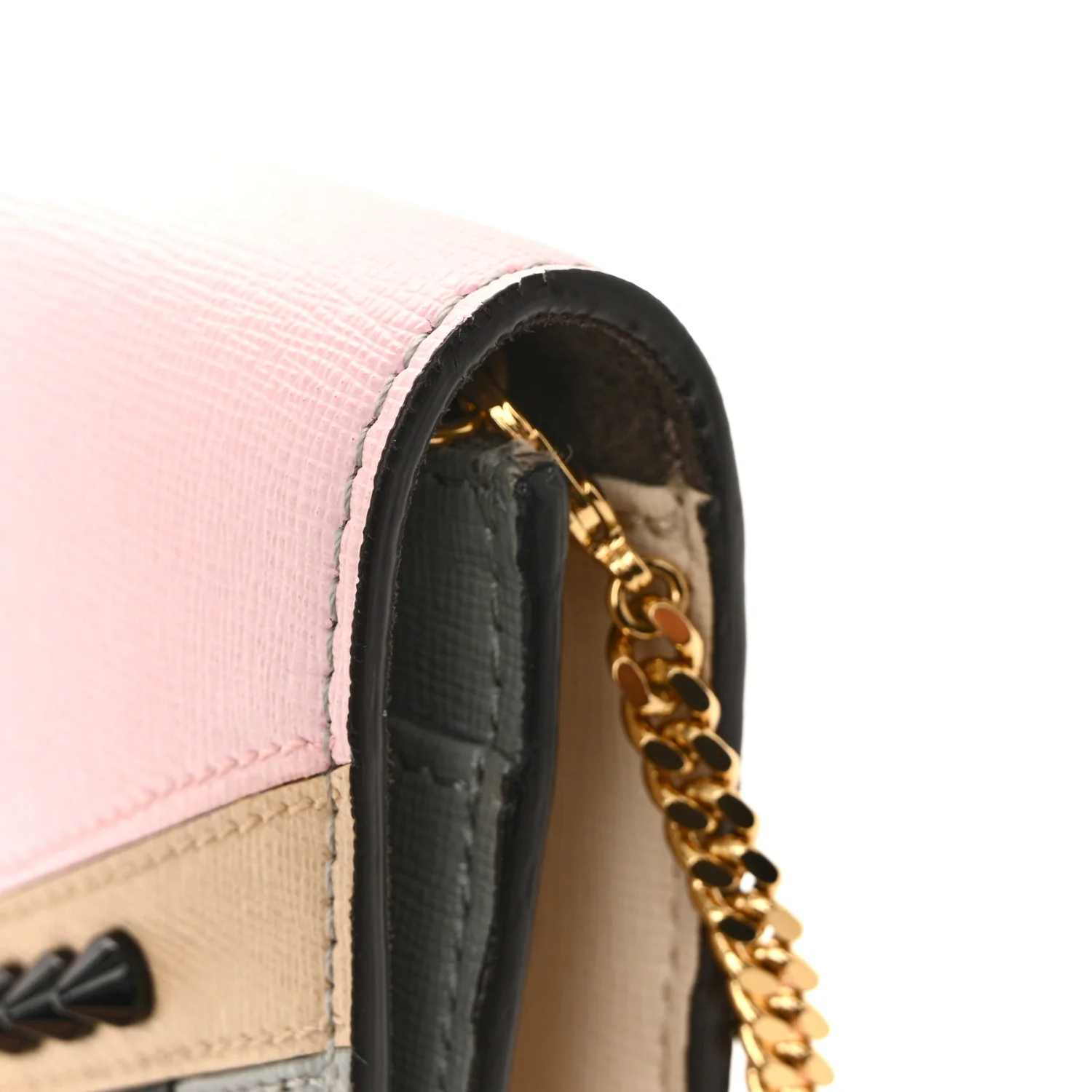 Vitello Elite Monster Eyes Studded Tube Wallet on Chain Grey Powder Cuoio Bubblegum - Image 11