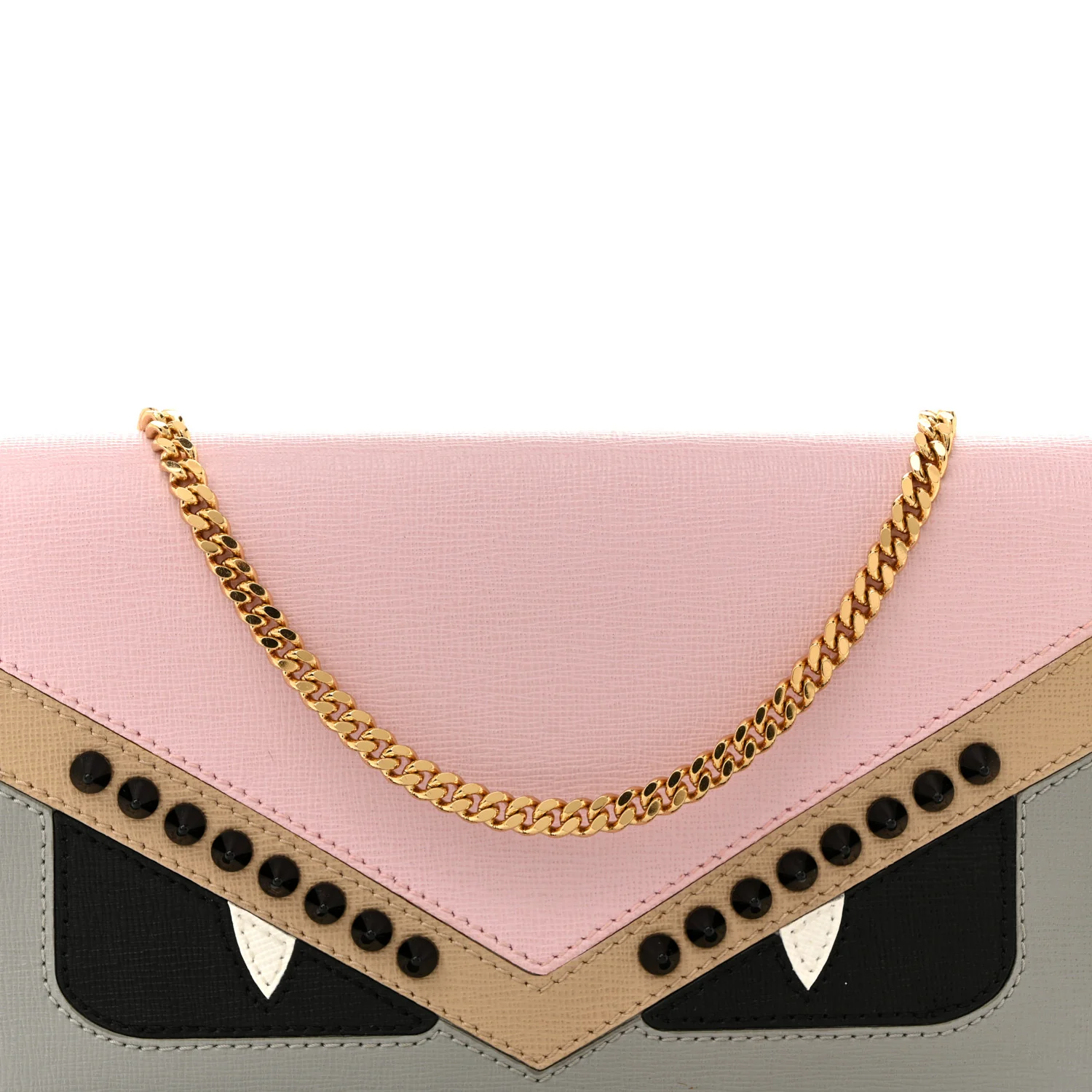 Vitello Elite Monster Eyes Studded Tube Wallet on Chain Grey Powder Cuoio Bubblegum - Image 8