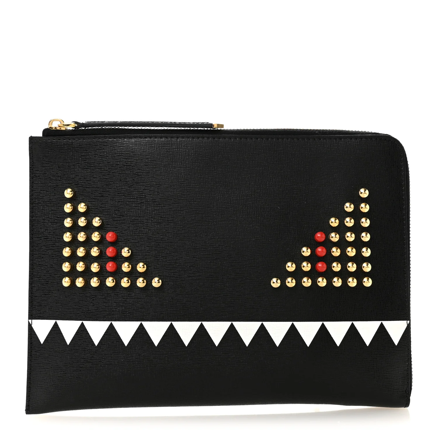 Vitello Elite Monster Eyes Studded Zip Around Pouch Black