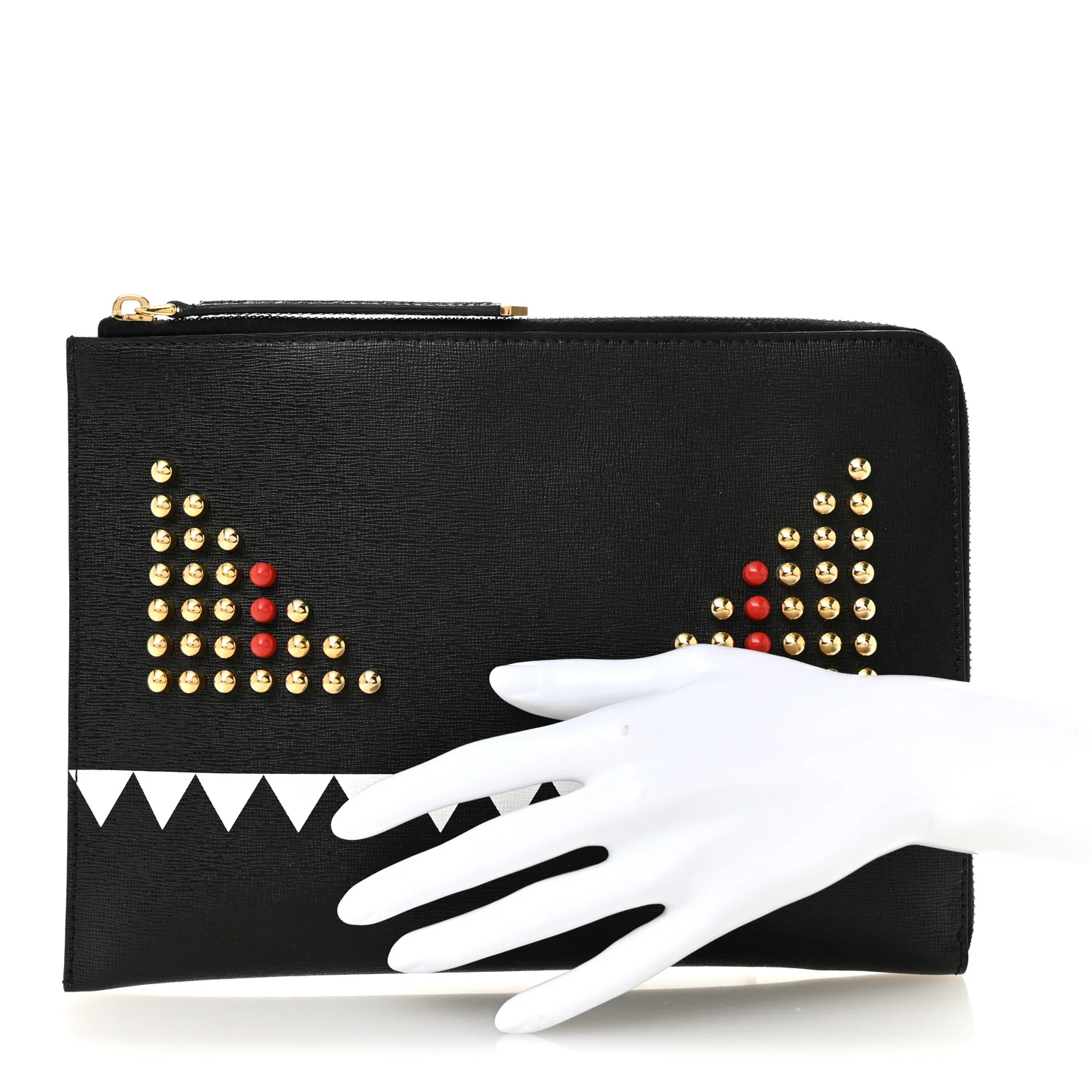 Vitello Elite Monster Eyes Studded Zip Around Pouch Black - Image 2