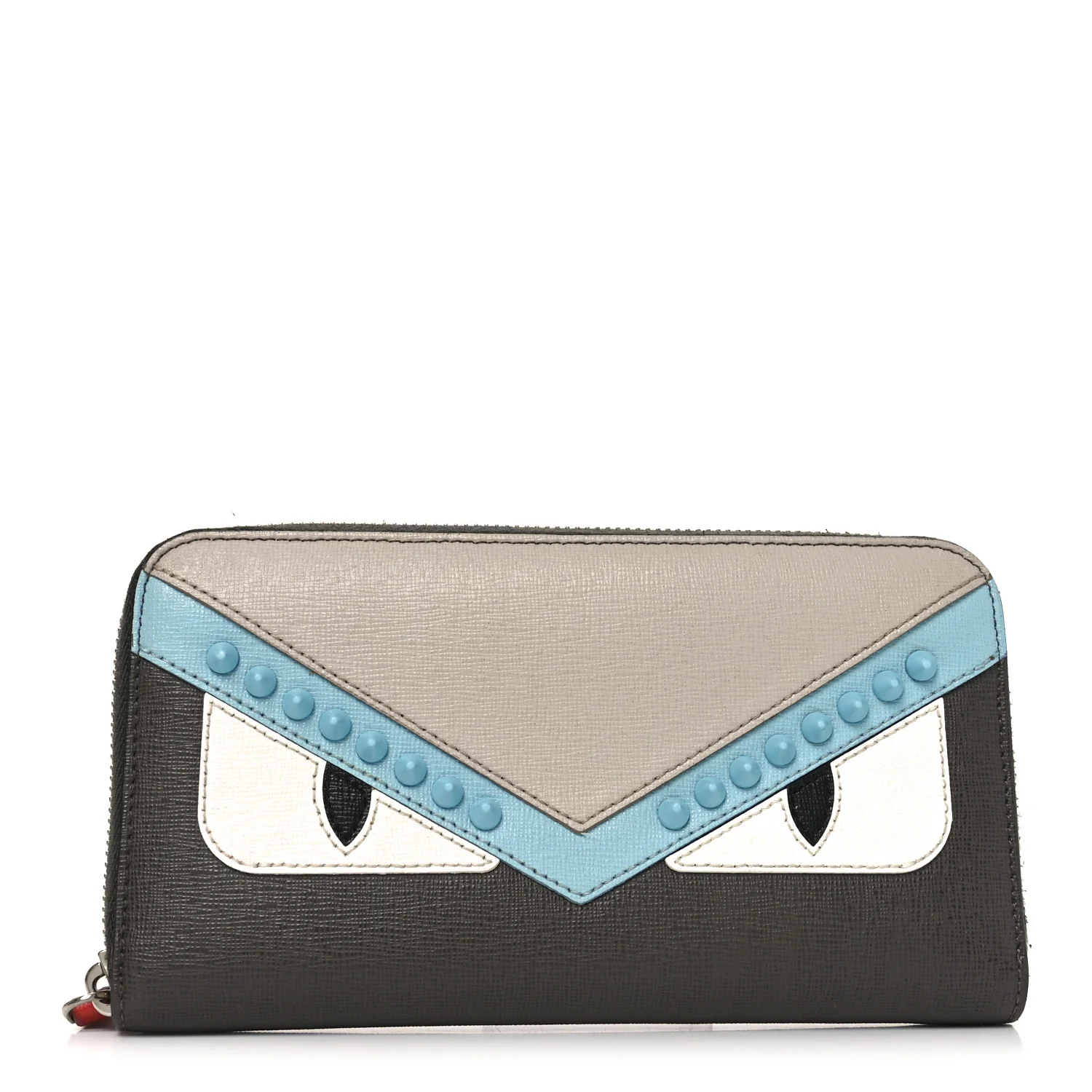 Vitello Elite Monster Eyes Studded Zip Around Wallet Carbone White Multicolor
