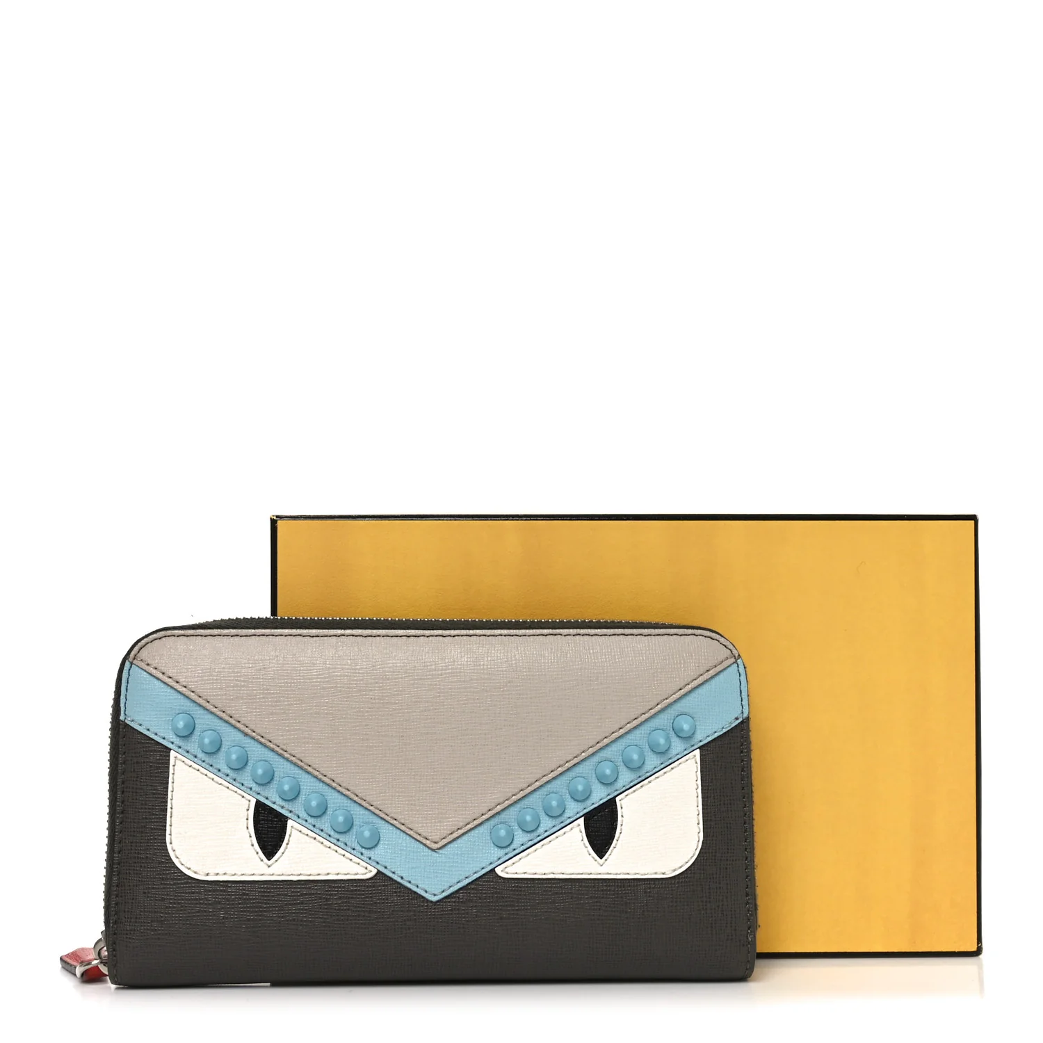 Vitello Elite Monster Eyes Studded Zip Around Wallet Carbone White Multicolor - Image 7