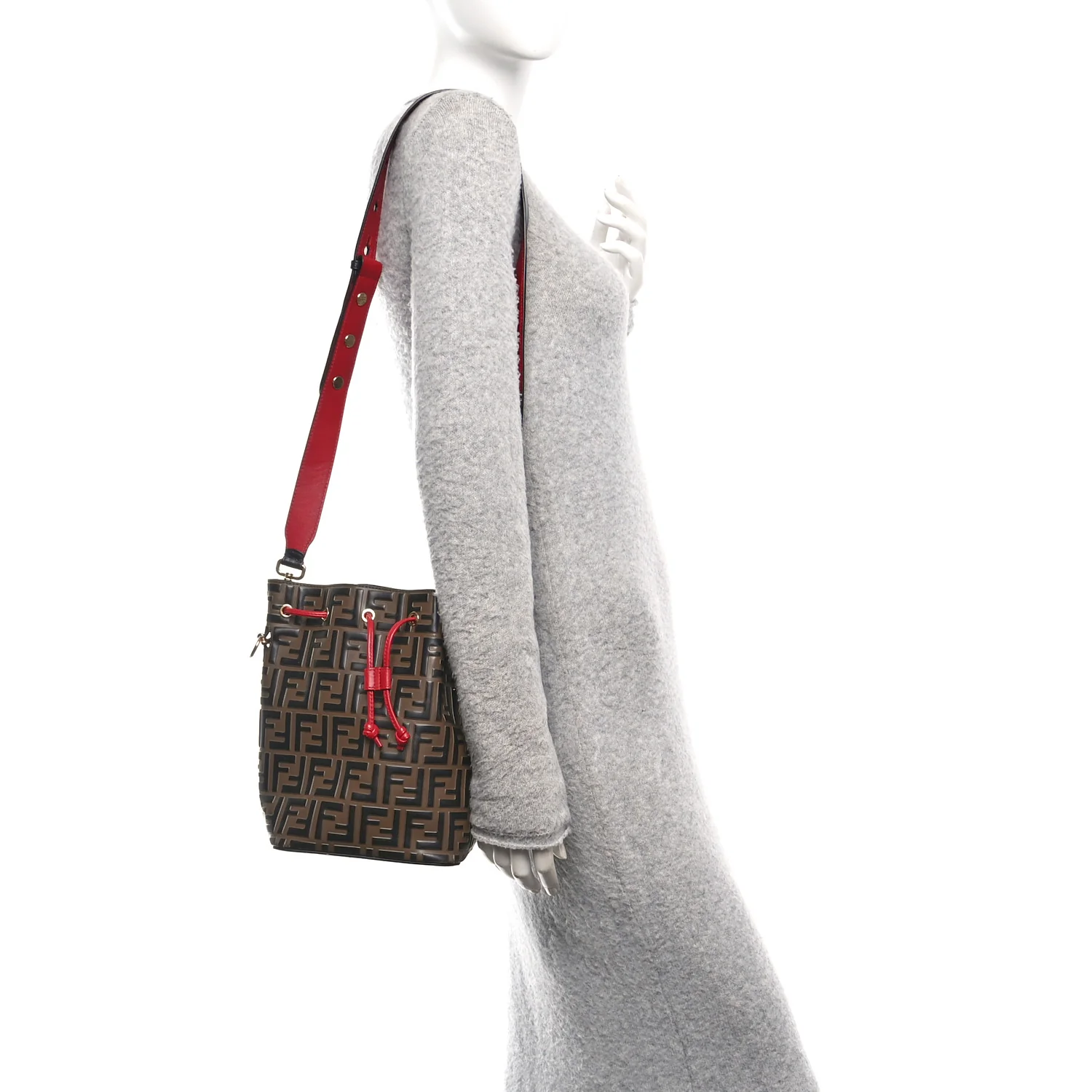 Vitello Grace F is Fendi Bi-Color FF 1974 Embossed Grande Mon Tresor Bucket Bag Maya Black Fragola - Image 2
