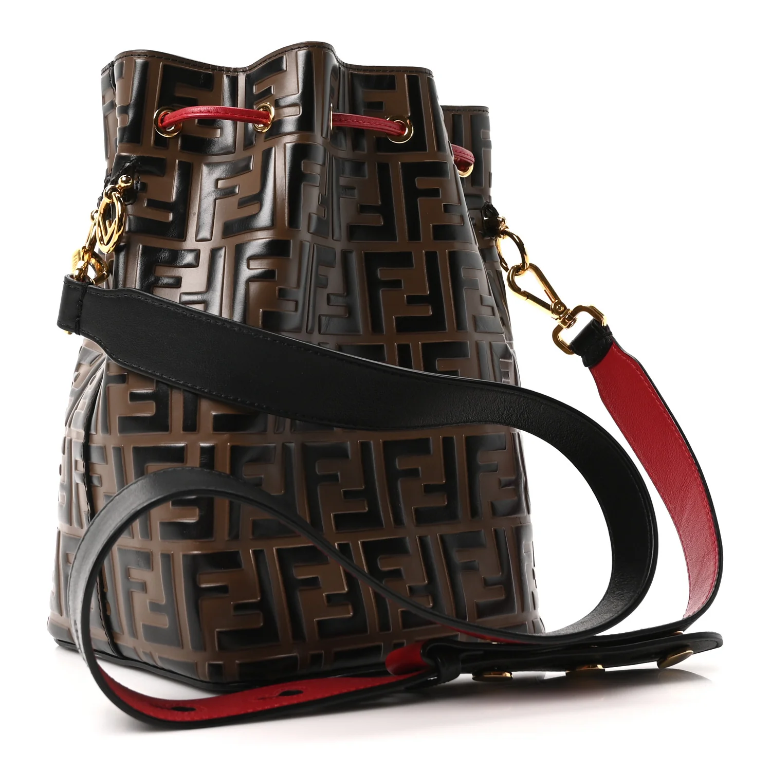 Vitello Grace F is Fendi Bi-Color FF 1974 Embossed Grande Mon Tresor Bucket Bag Maya Black Fragola - Image 3