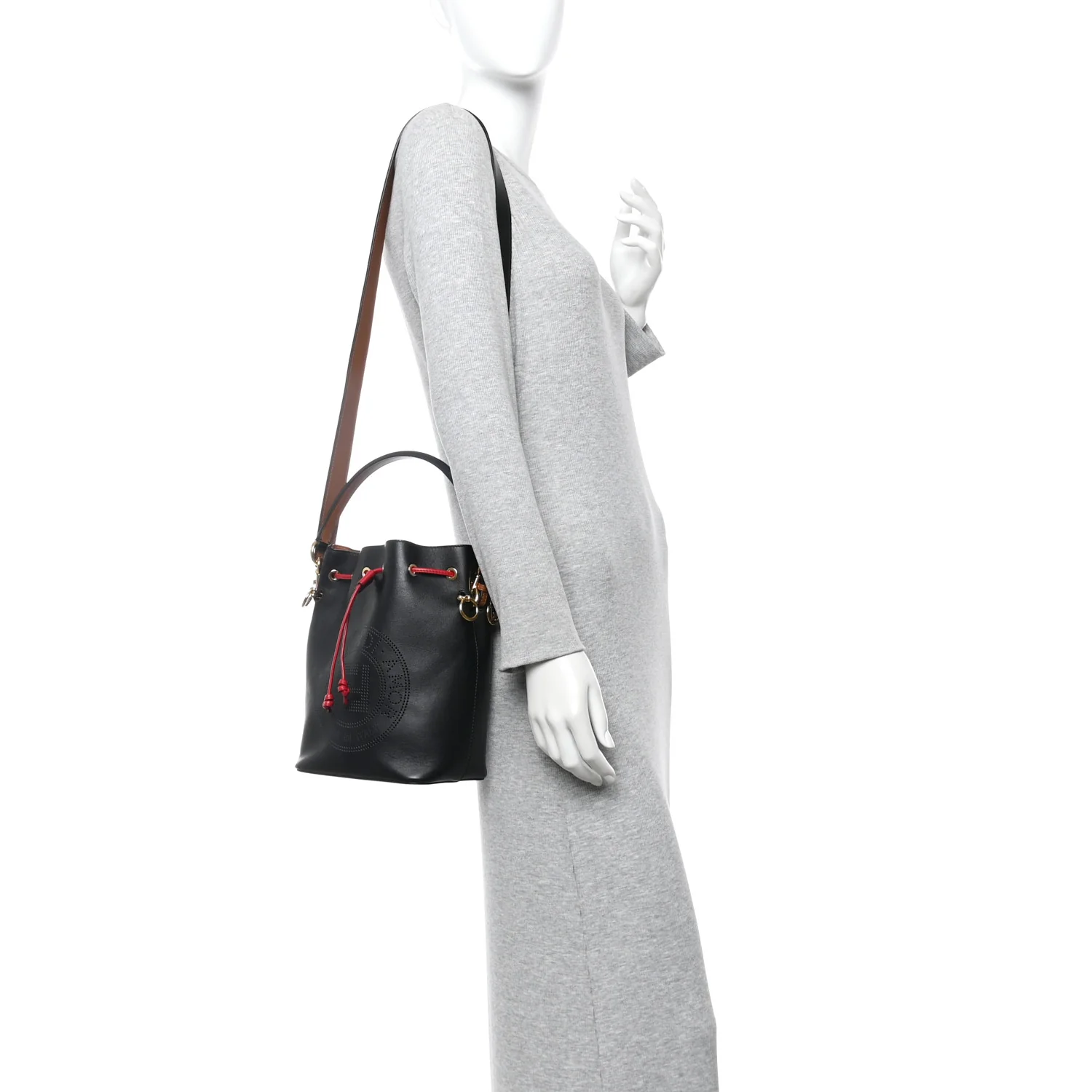 Vitello Grace F is Fendi Stamp Patch Perforated Small Mon Tresor Bucket Bag Black - Image 2