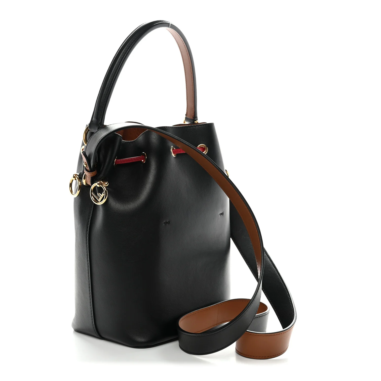 Vitello Grace F is Fendi Stamp Patch Perforated Small Mon Tresor Bucket Bag Black - Image 3