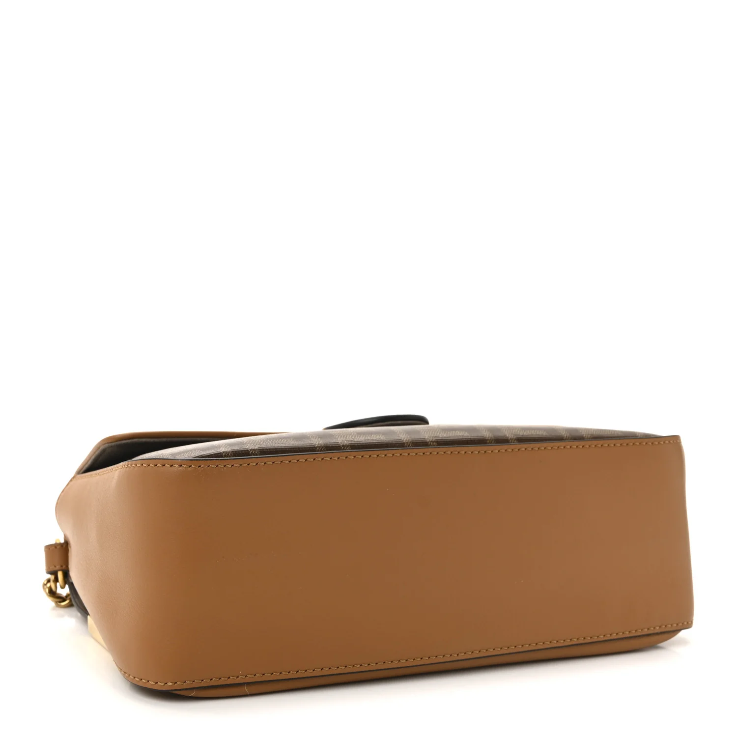 Vitello Grace Glazed Fabric FF 1974 Double F Shoulder Bag Alchemy Mogano Panna - Image 4