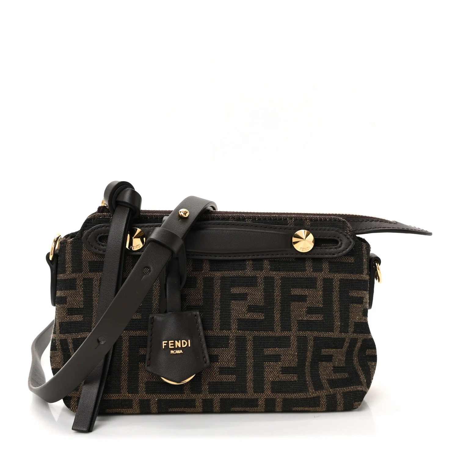 Vitello Grace Jacquard FF Mini By The Way Boston Bag Tobacco Moro Ebano