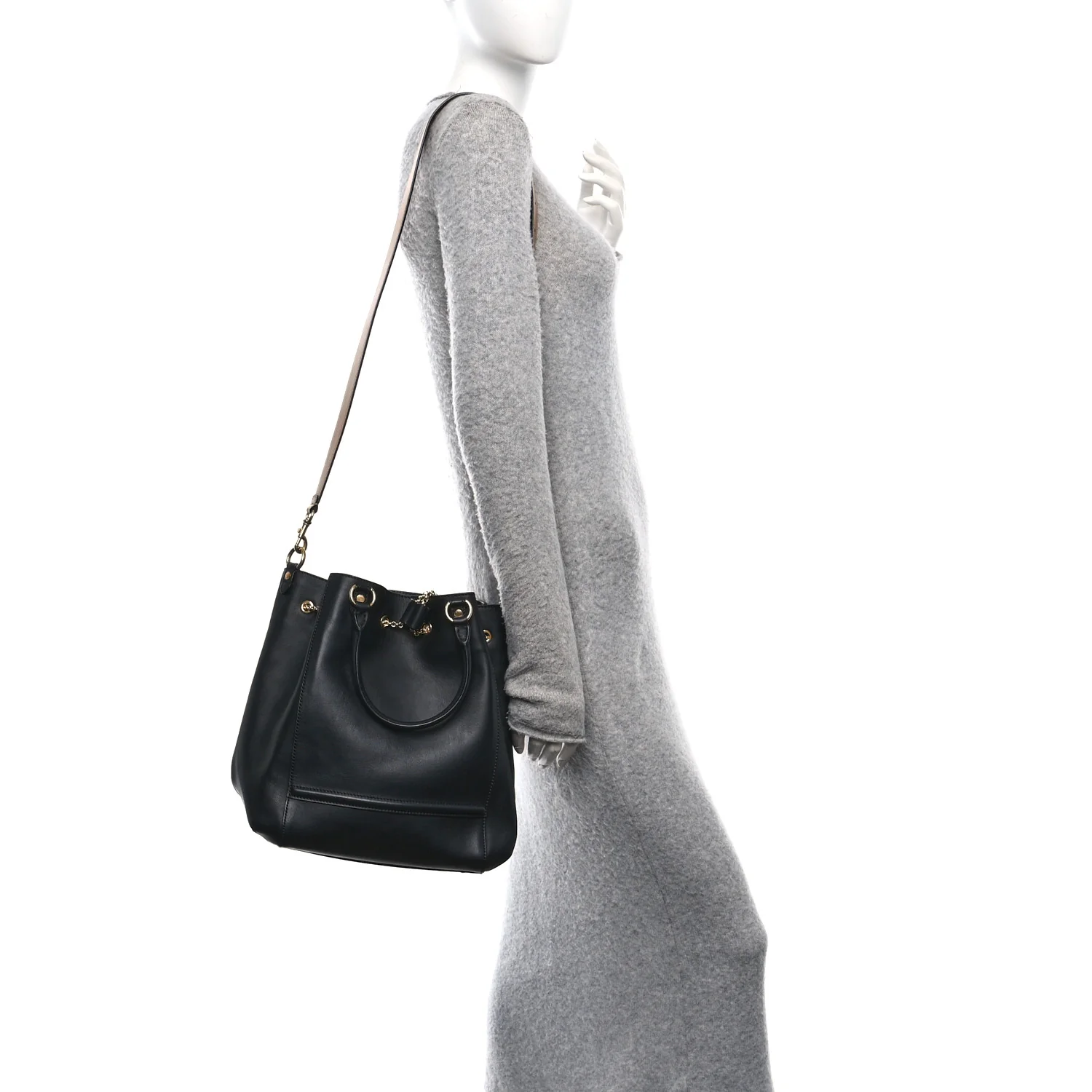 Vitello Grace King Karligraphy Chain Bucket Bag Black Bisquit - Image 2