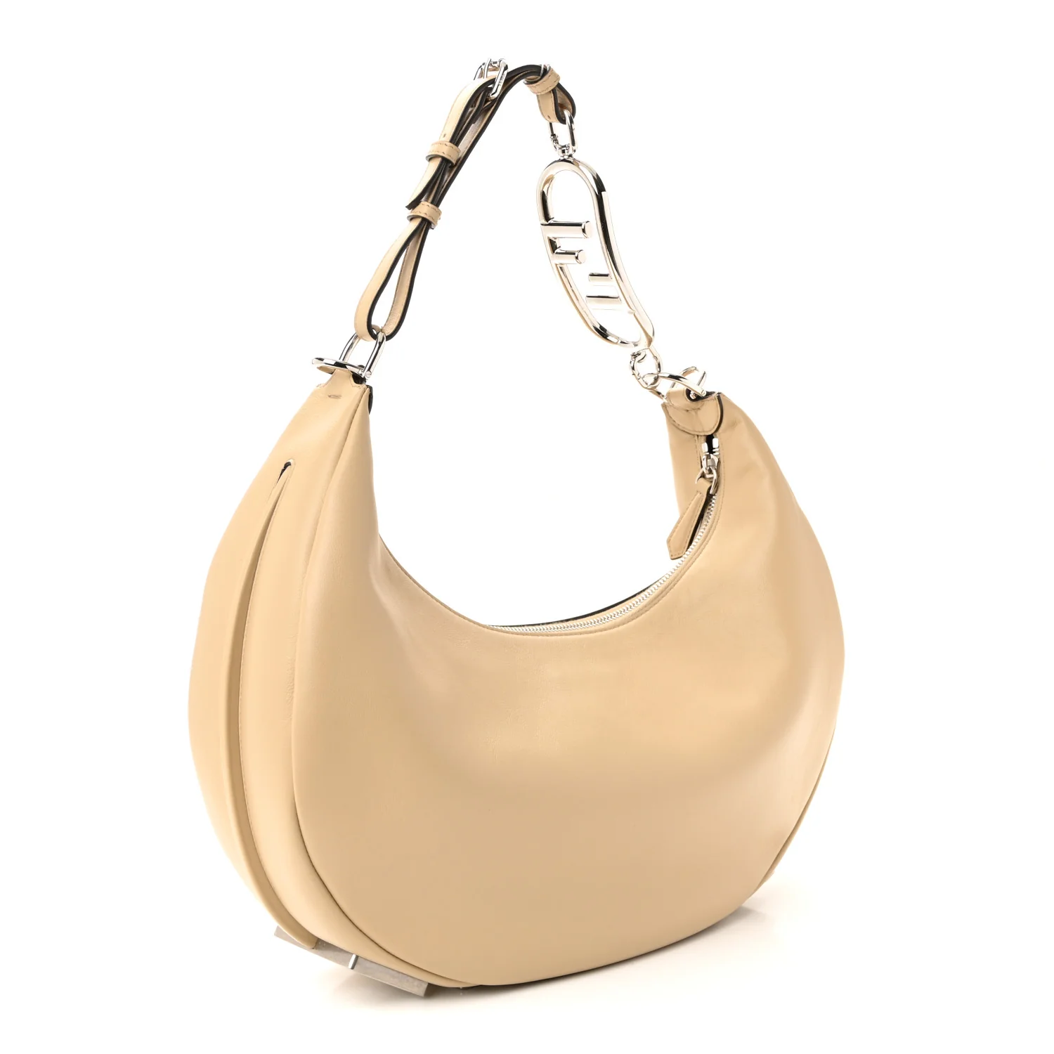 Vitello Grace Matte Metal Handle Medium Fendigraphy Hobo Bag Beige Amido - Image 3