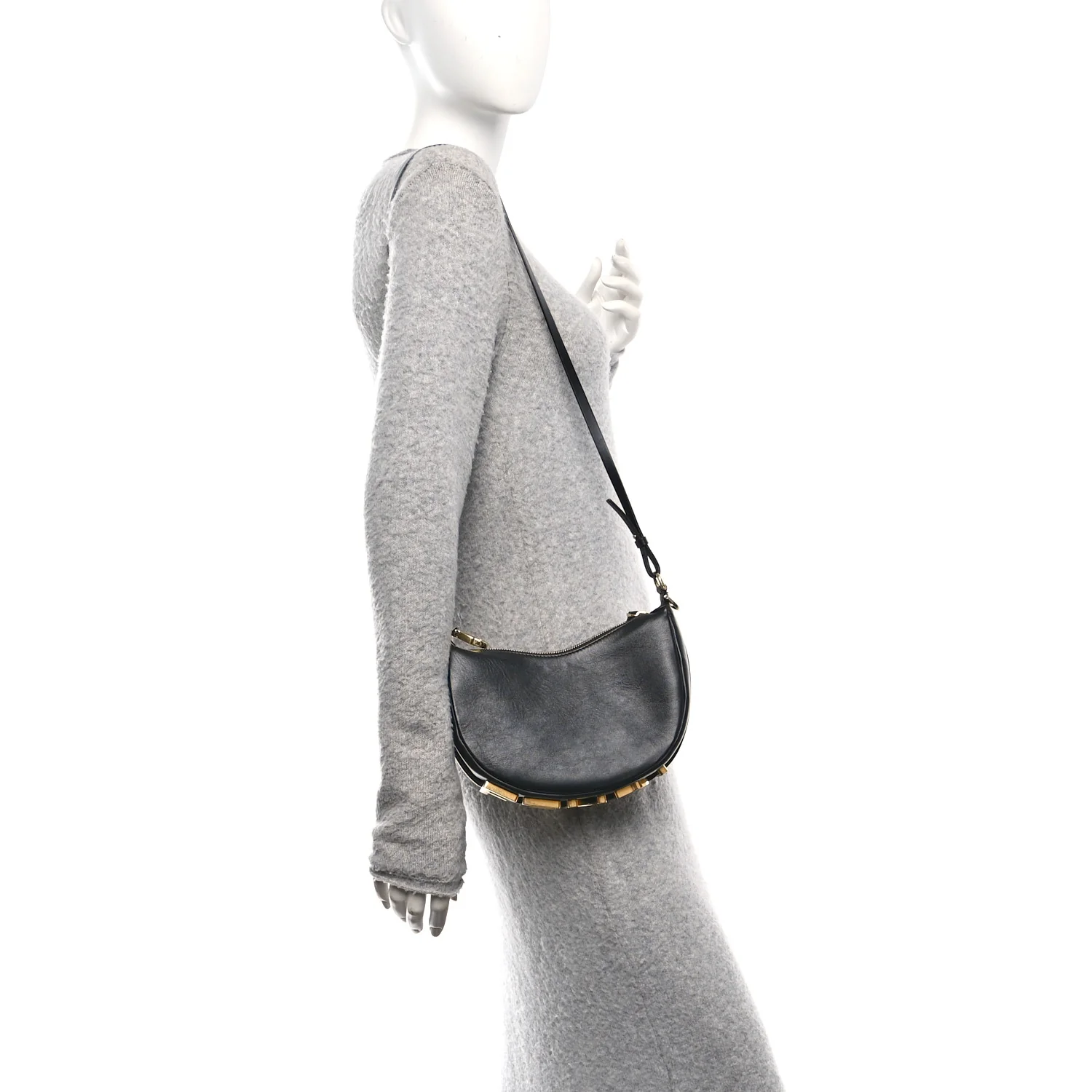 Vitello Grace Matte Mini Fendigraphy Hobo Bag Black - Image 2