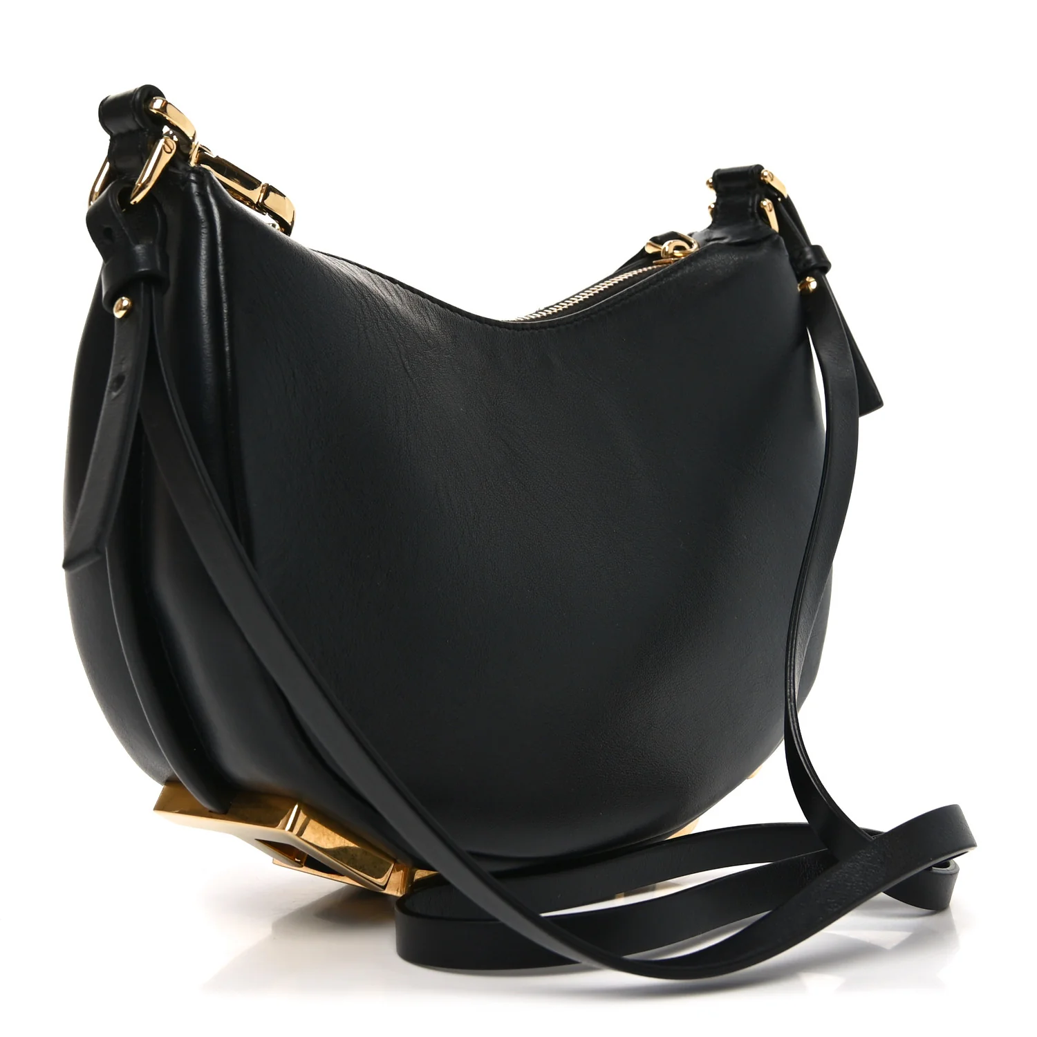 Vitello Grace Matte Mini Fendigraphy Hobo Bag Black - Image 3