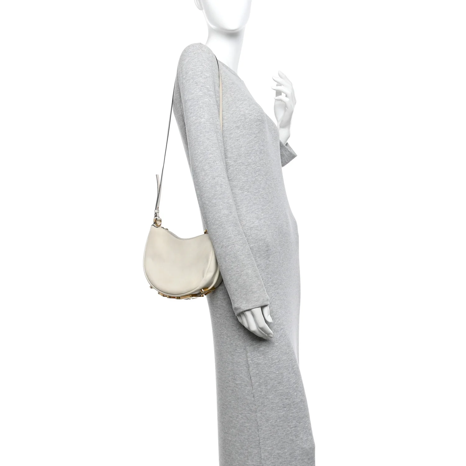 Vitello Grace Matte Mini Fendigraphy Hobo Bag White Ice - Image 2