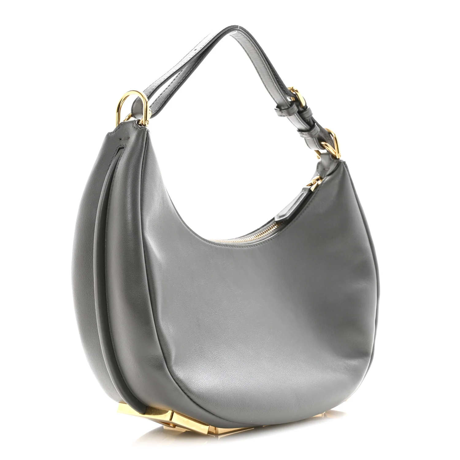 Vitello Grace Matte Small Fendigraphy Hobo Bag Anthracite - Image 3