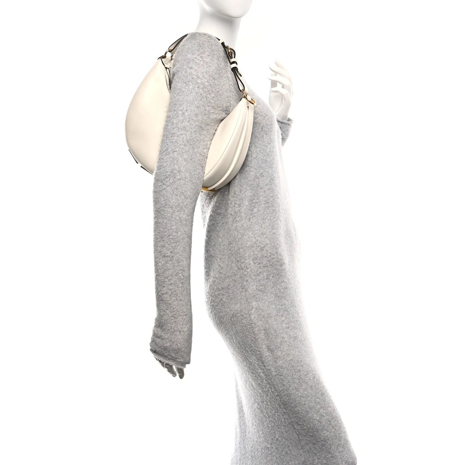 Vitello Grace Matte Small Fendigraphy Hobo Bag White Ice - Image 2