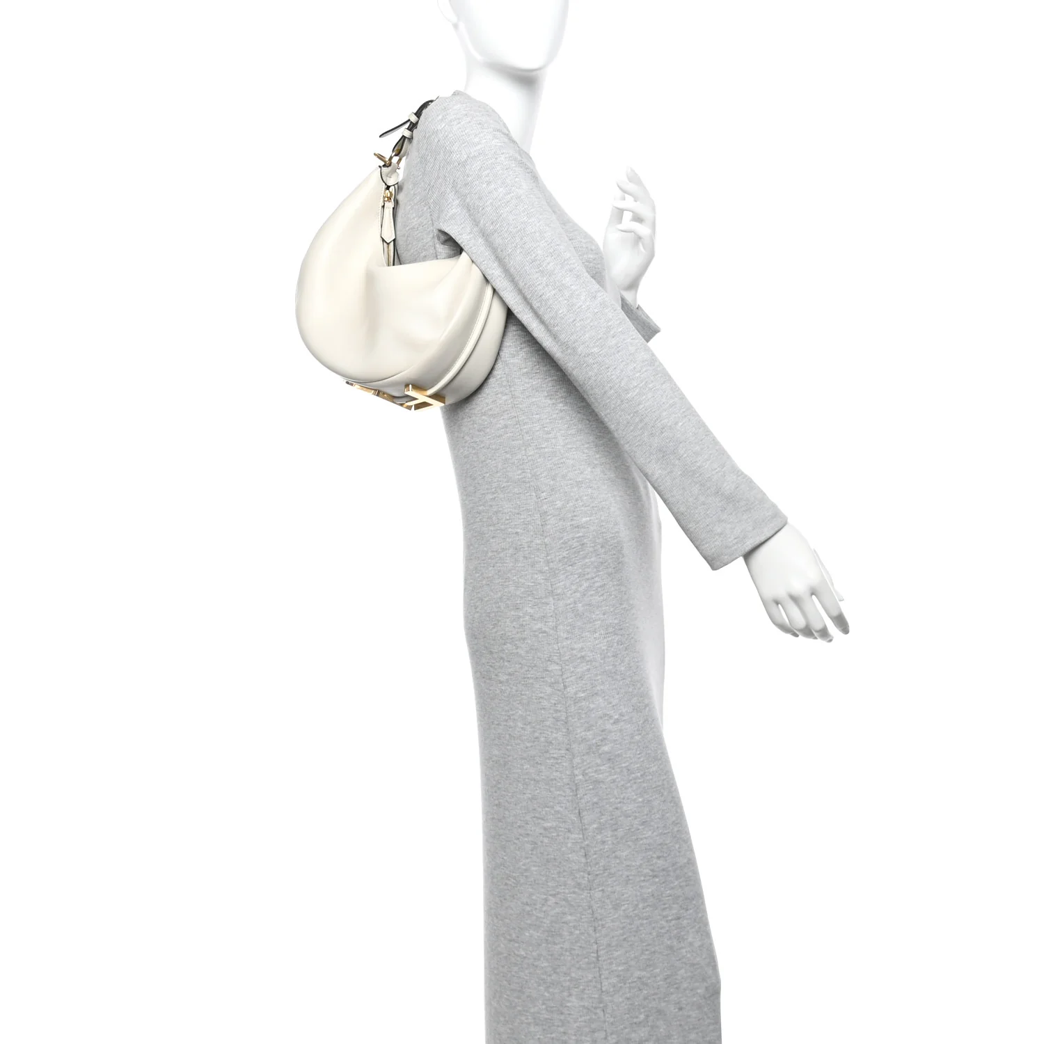 Vitello Grace Matte Small Fendigraphy Hobo Bag White Ice - Image 2