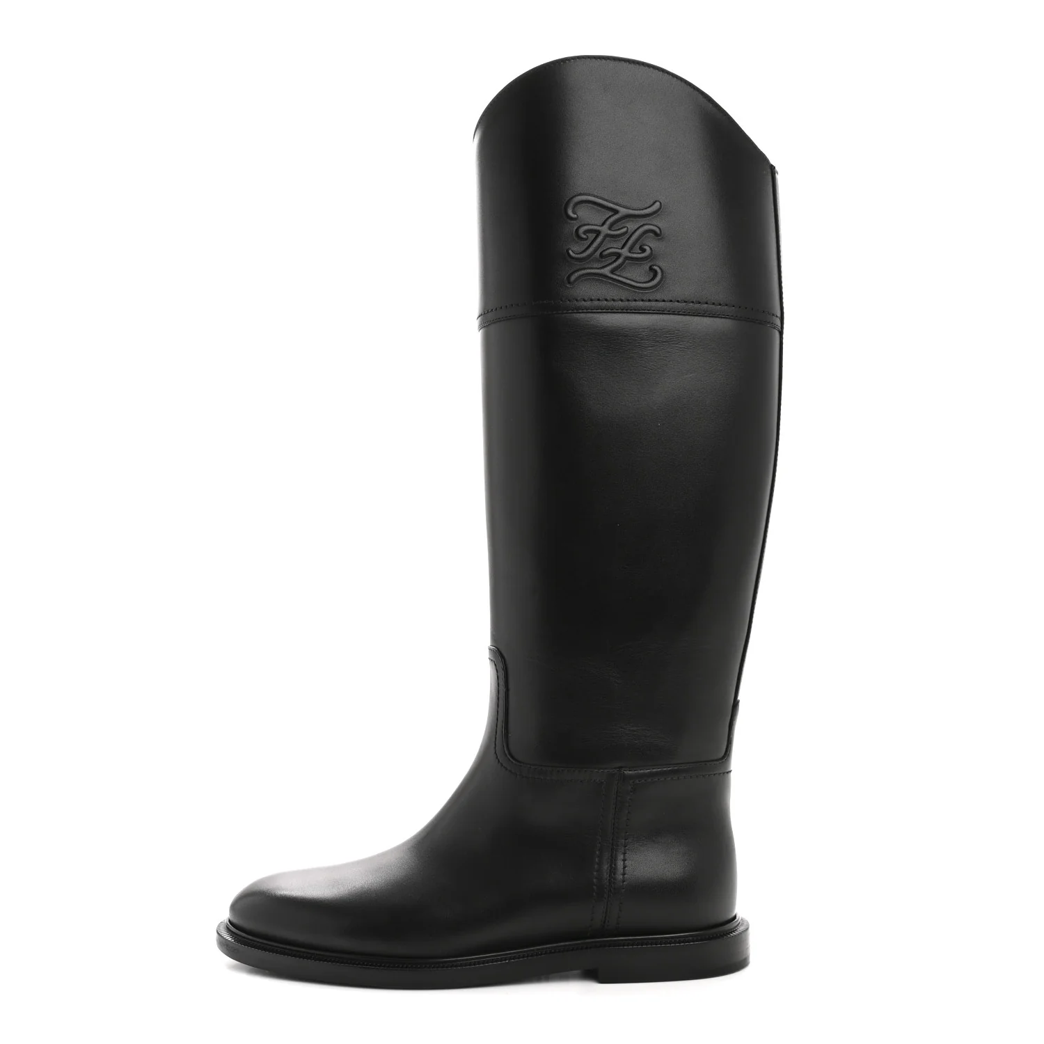 Vitello Karligraphy Embossed Tall Riding Boots 36 Black