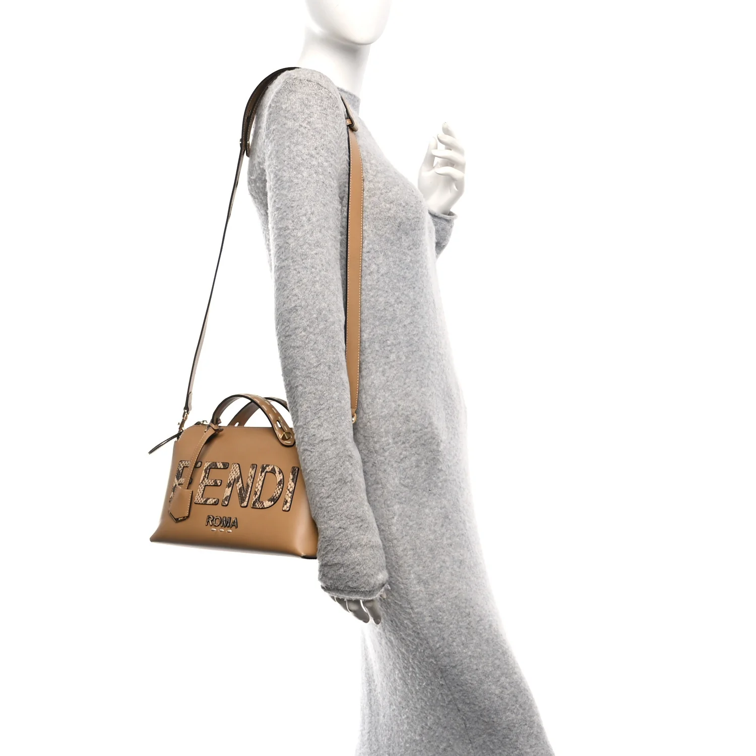 Vitello King Elaphe Python Print Logo Medium By The Way Boston Bag Miele Scuro Makeup - Image 2