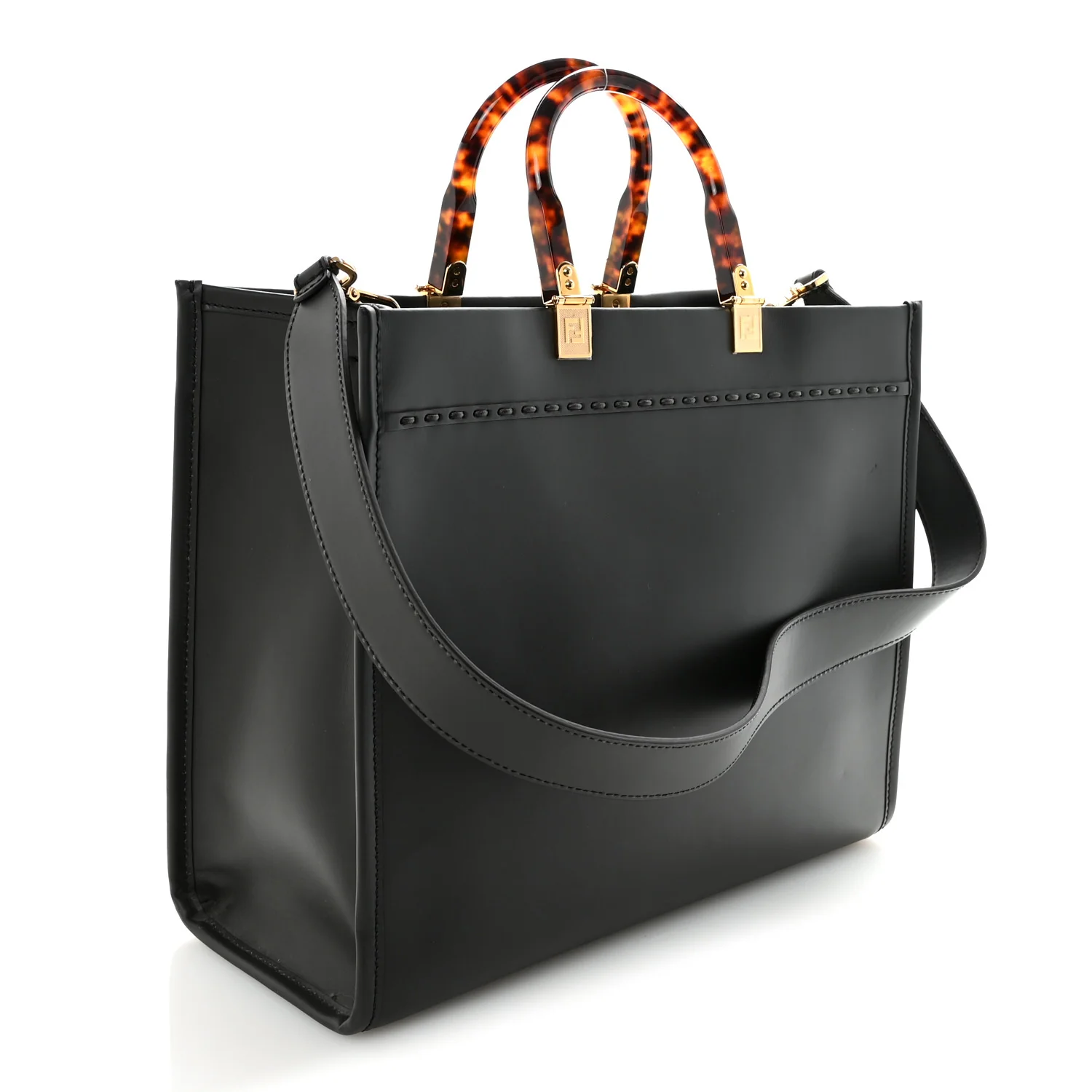 Vitello King Plexiglass Elaphe Snakeskin Print Logo Medium Fendi Sunshine Shopper Tote Dark Asphalt - Image 3