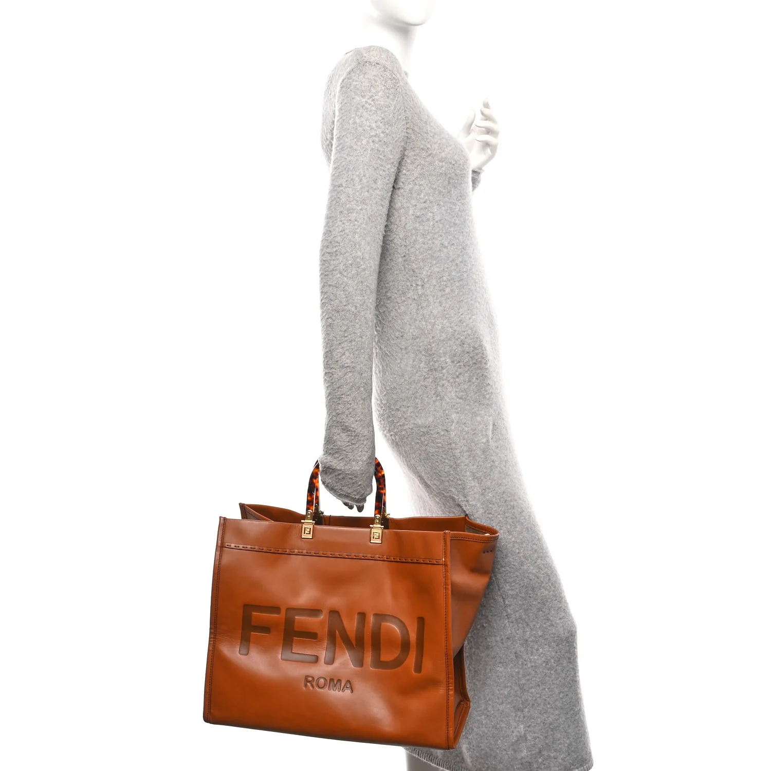 Vitello King Plexiglass Large Fendi Sunshine Shopper Tote Cuoio - Image 2